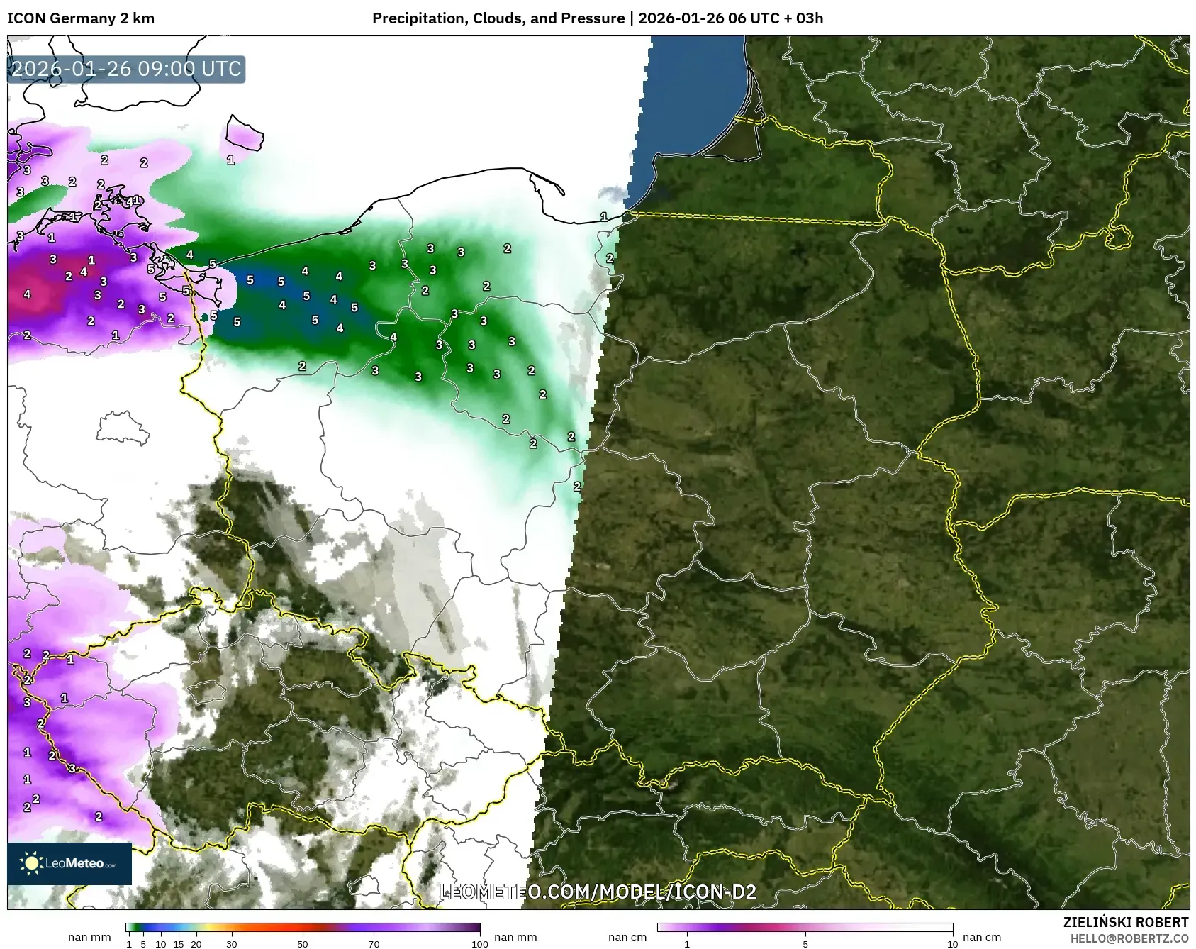 ICON Almanya 2 km model - Polonya, Yağış, Bulut ve Basınç