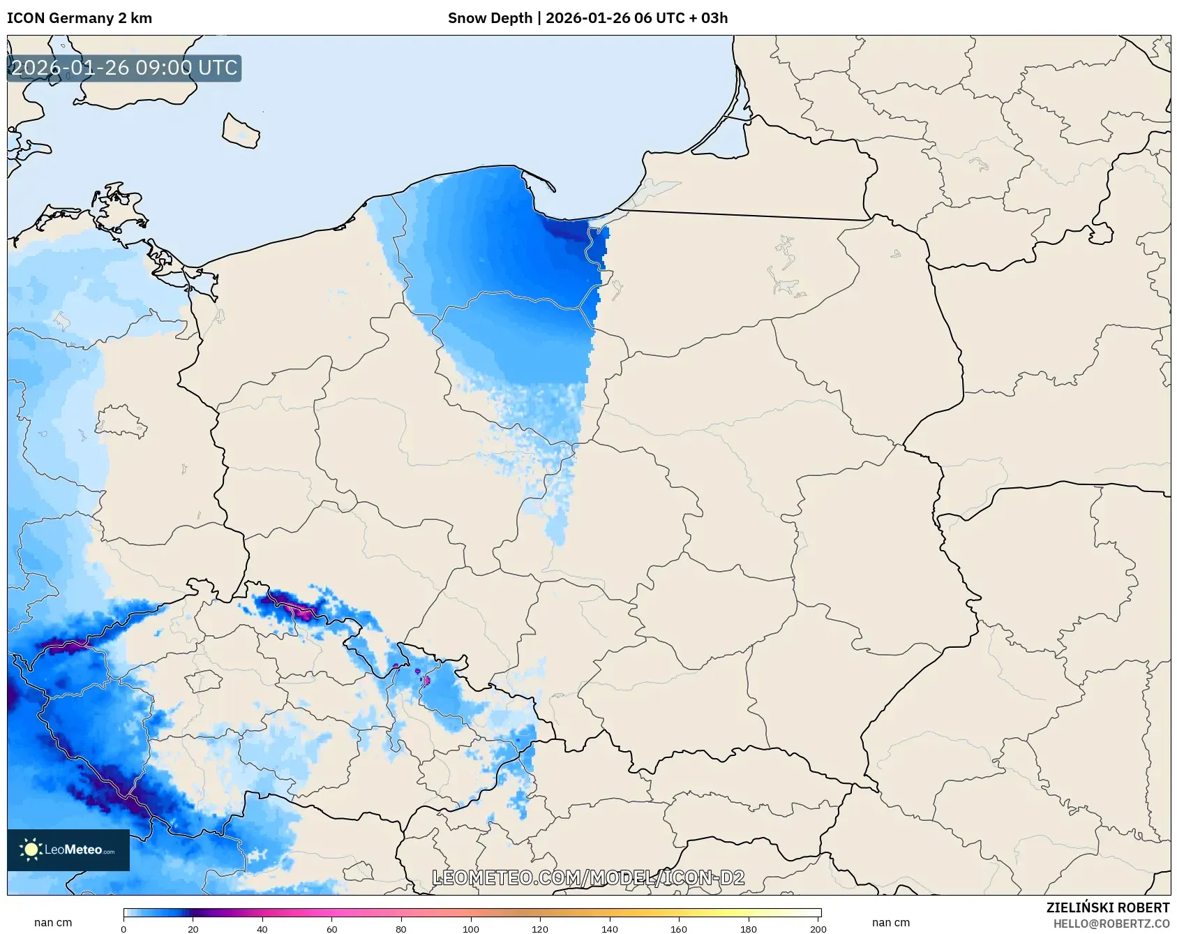 ICON Almanya 2 km model - Polonya, Kar Kalınlığı