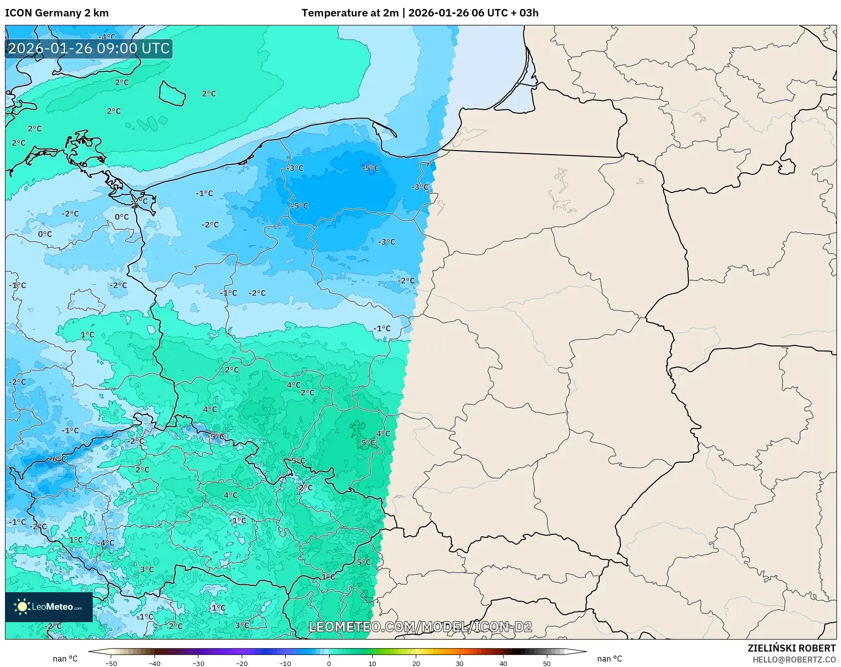 ICON Almanya 2 km model - Polonya, 2 m Sıcaklık