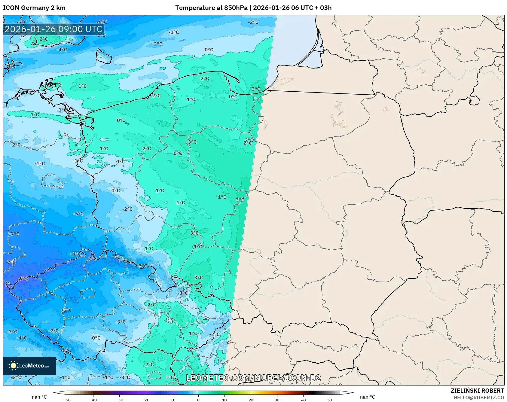 ICON Almanya 2 km model - Polonya, 850 hPa Sıcaklık