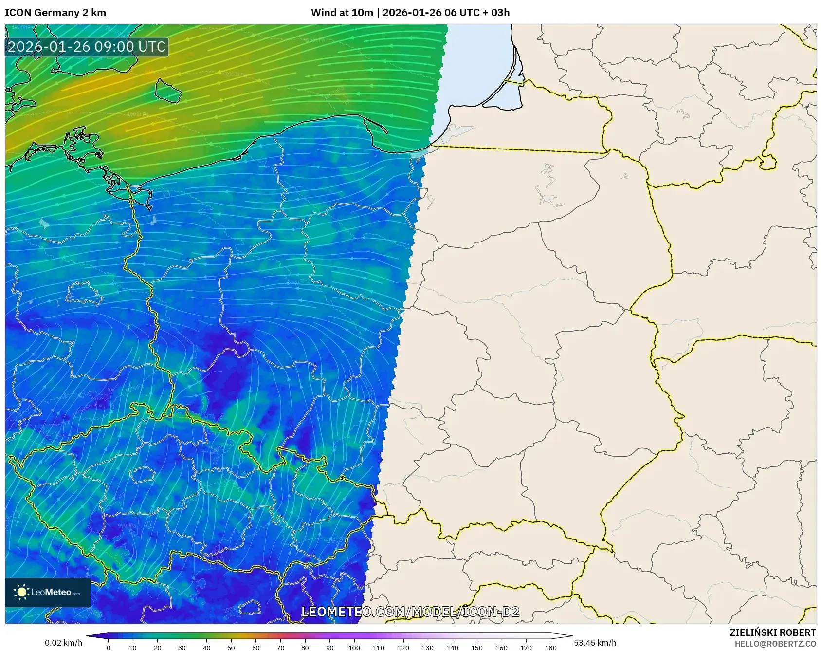 ICON Almanya 2 km model - Polonya, 10 m Rüzgâr