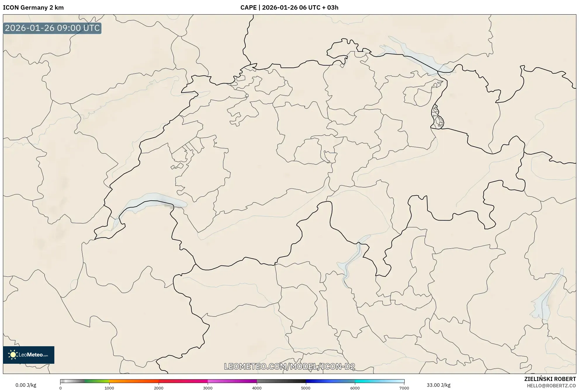 ICON Almanya 2 km model - İsviçre, CAPE