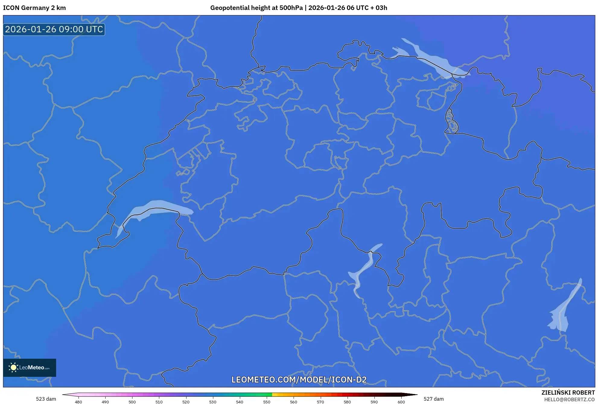 ICON Almanya 2 km model - İsviçre, 500 hPa’da jeopotansiyel yükseklik