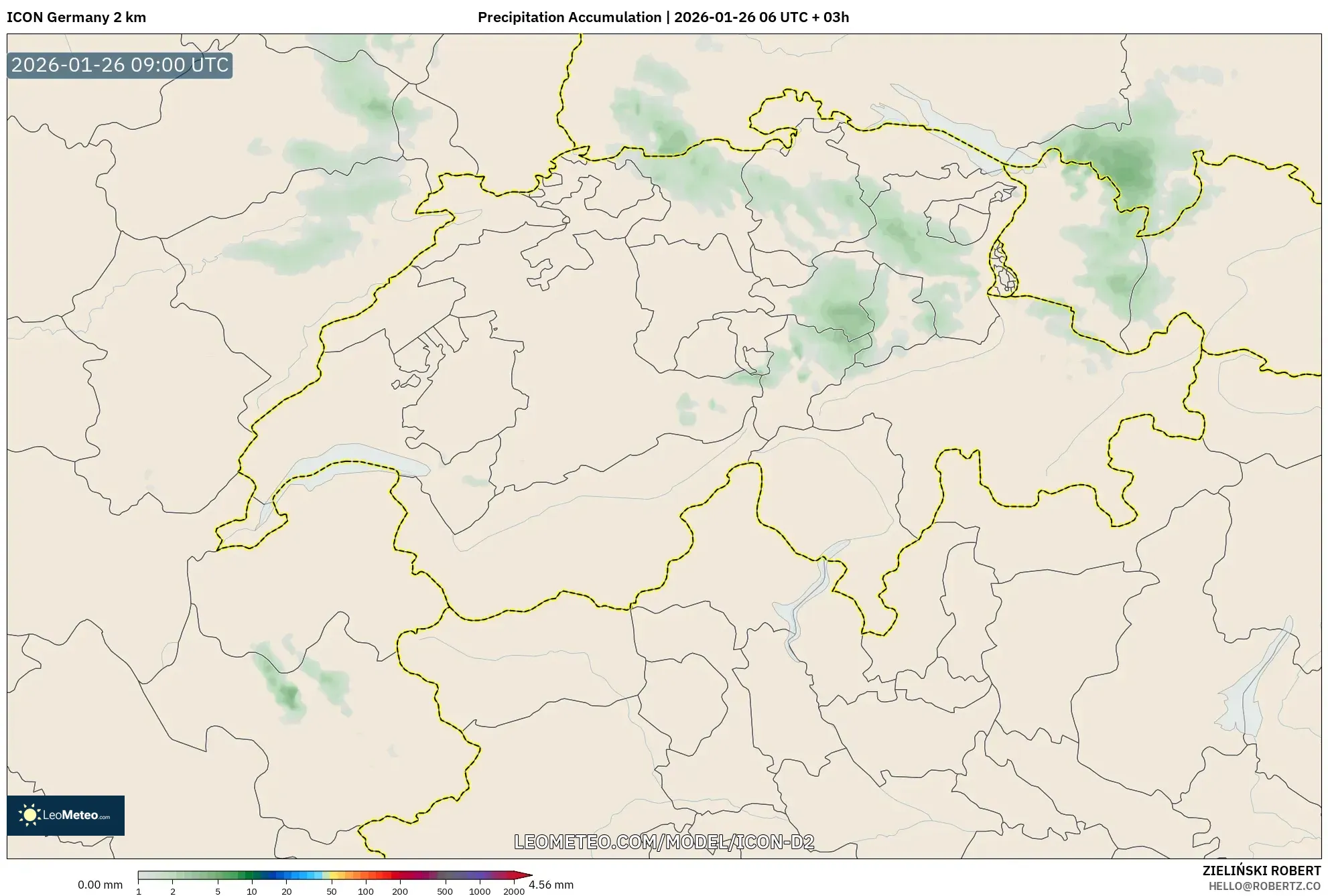 ICON Almanya 2 km model - İsviçre, Yağış Birikimi