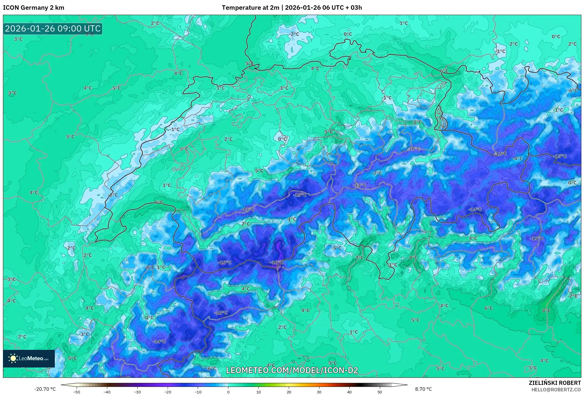 ICON Almanya 2 km model - İsviçre, 2 m Sıcaklık