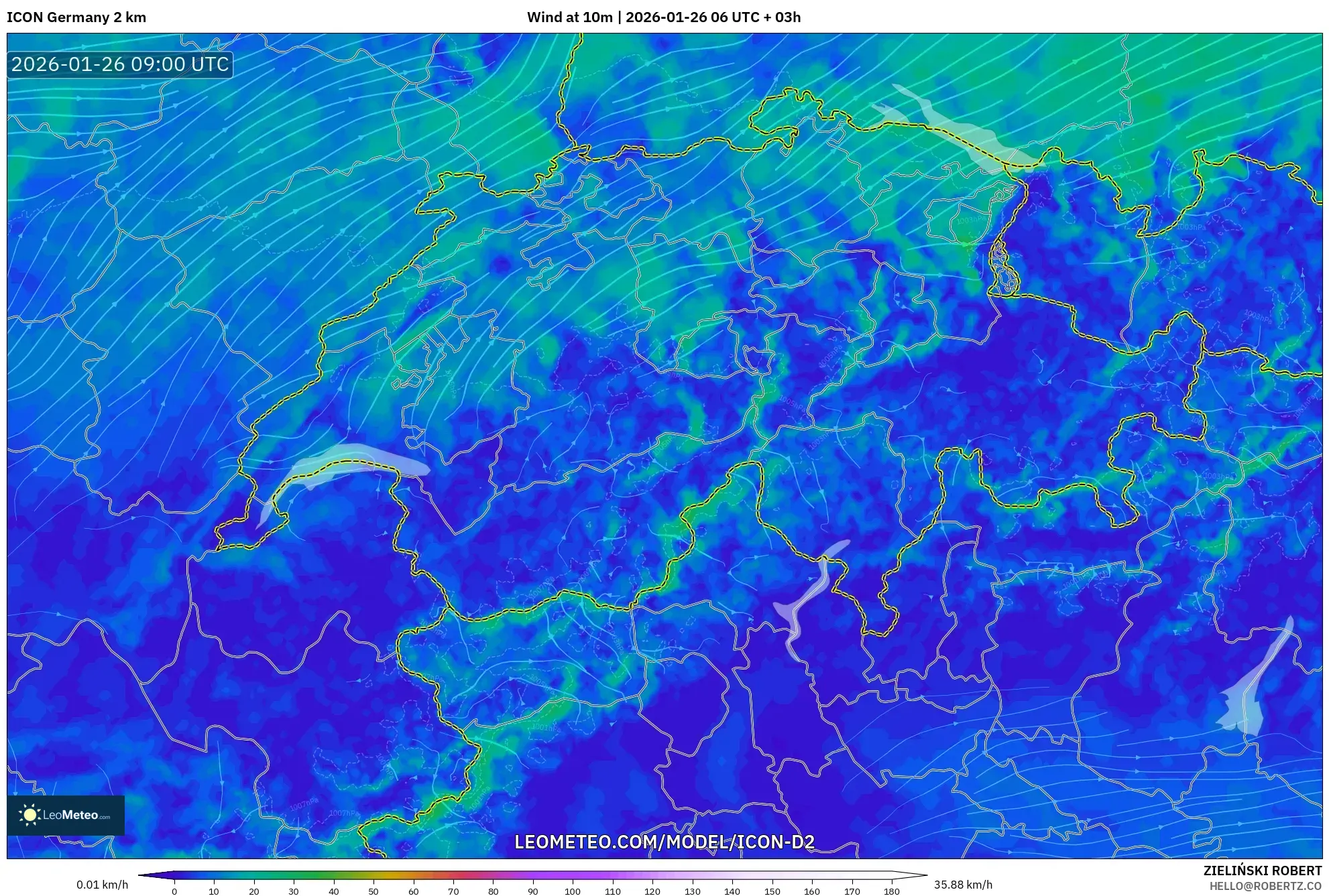 ICON Almanya 2 km model - İsviçre, 10 m Rüzgâr