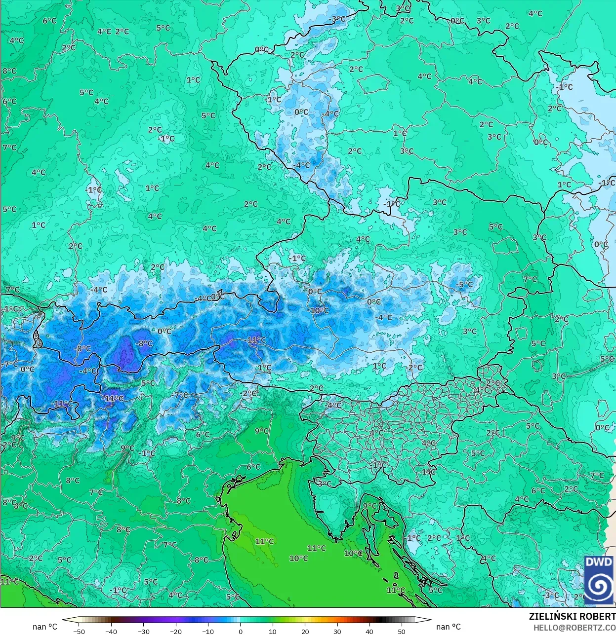 ICON Almanya 2 km model - Avusturya, 2 m Çiy Noktası