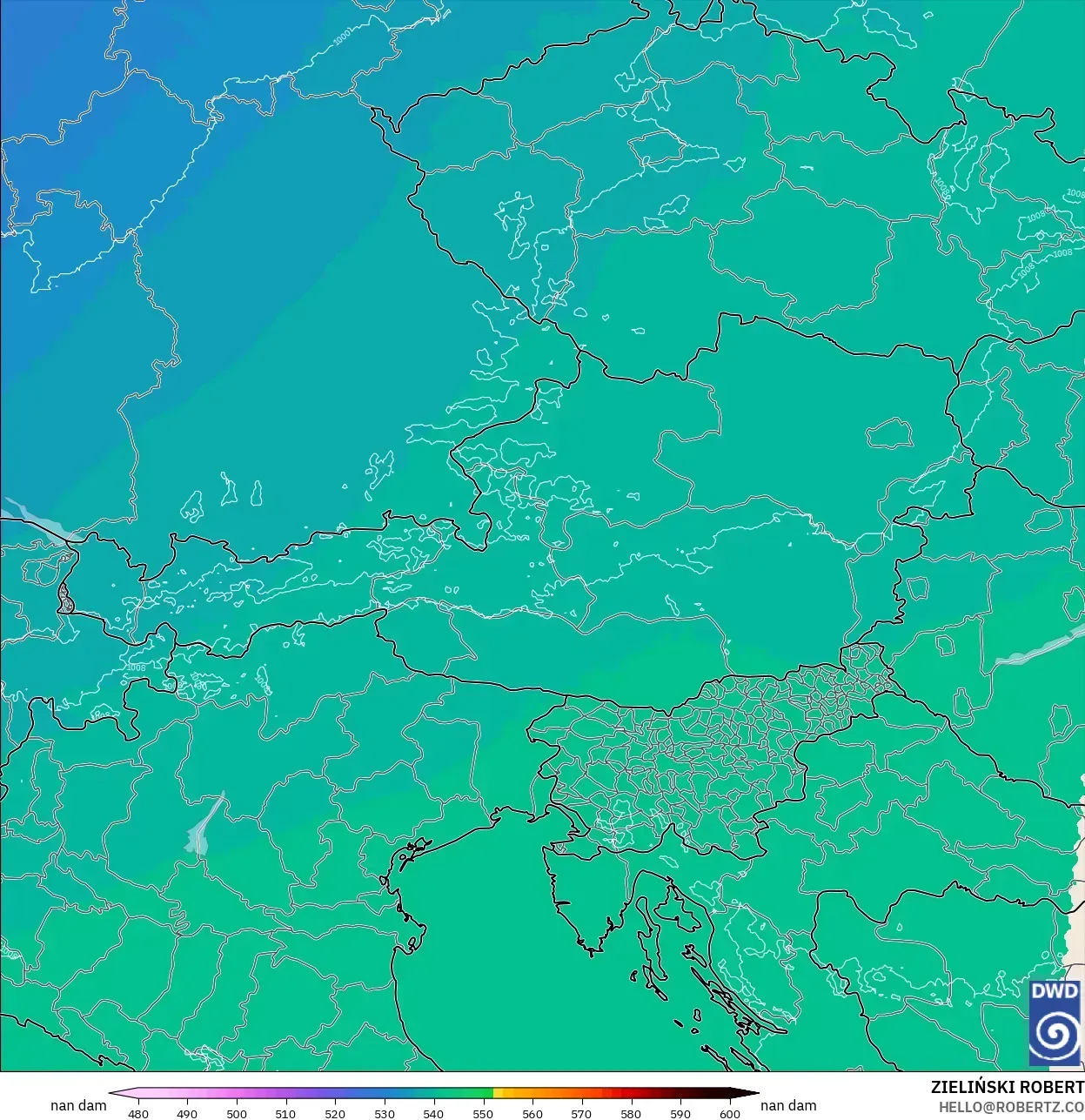 ICON Almanya 2 km model - Avusturya, 500 hPa’da jeopotansiyel yükseklik