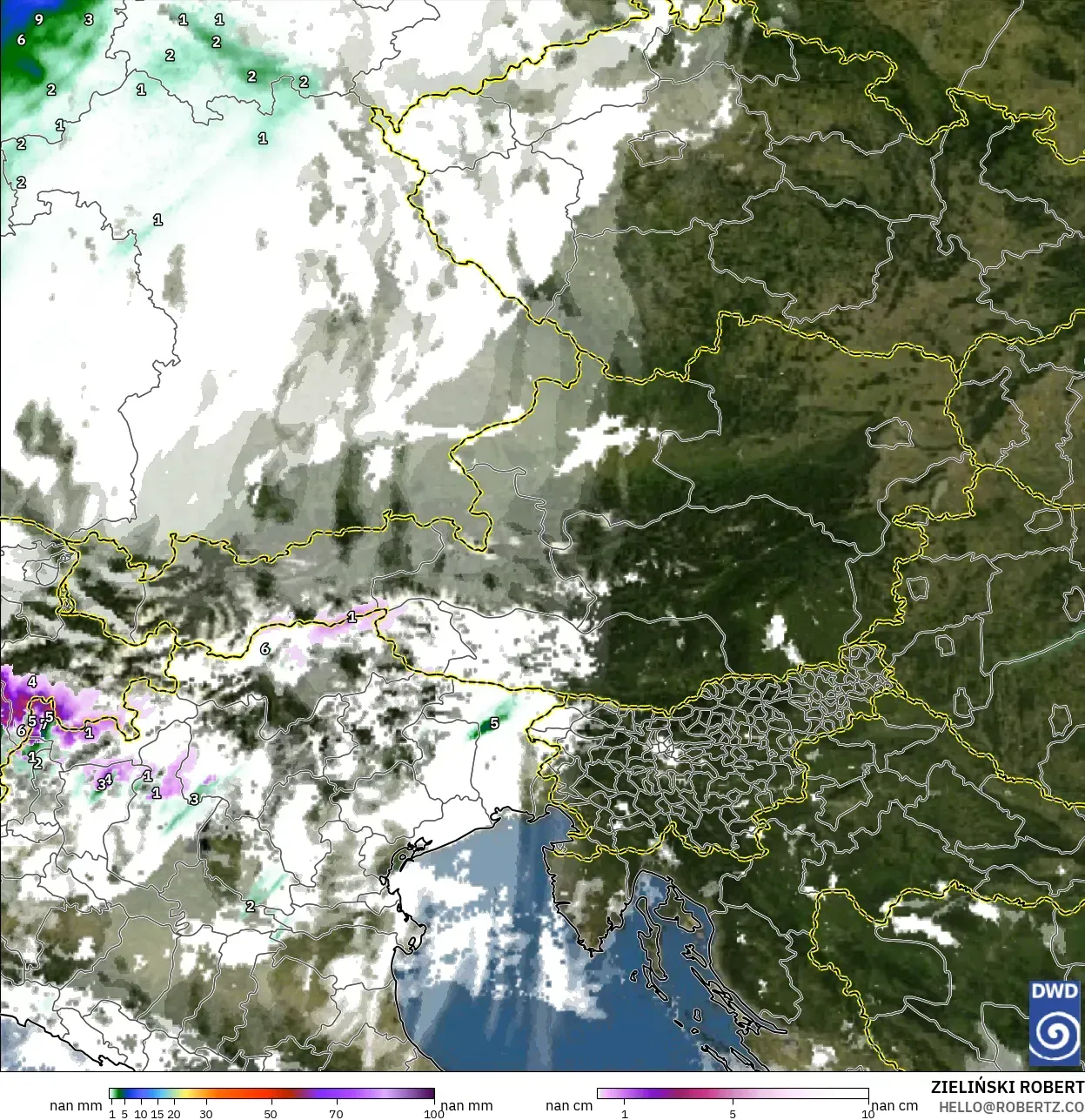ICON Almanya 2 km model - Avusturya, Yağış, Bulut ve Basınç