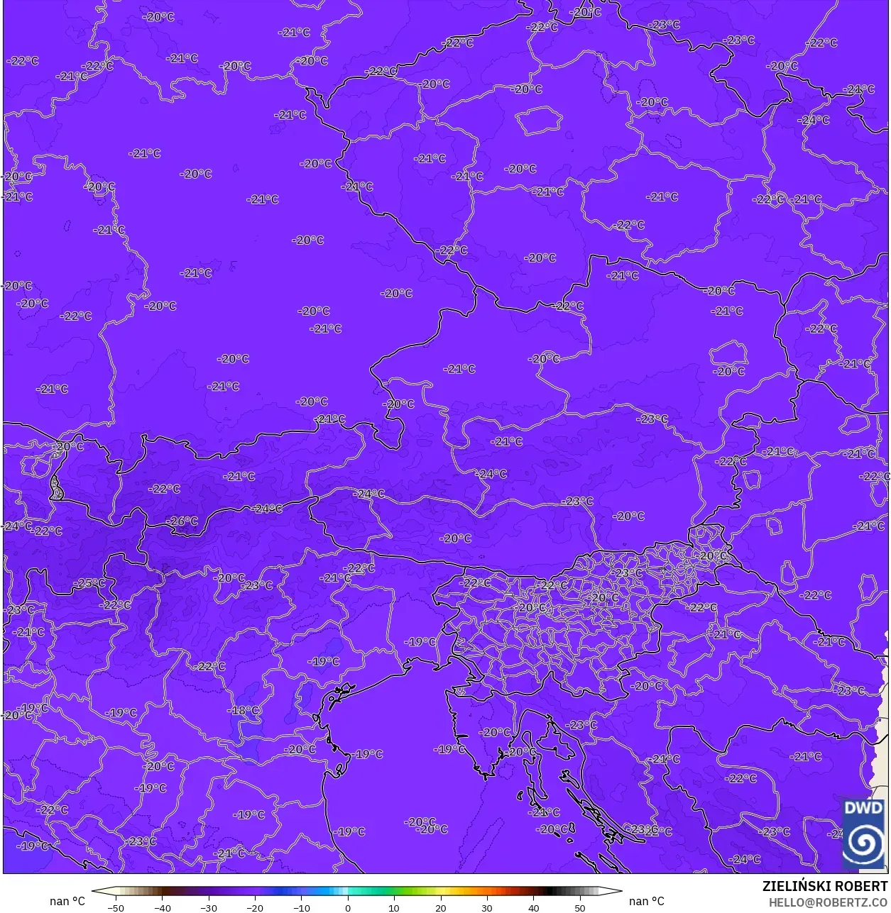 ICON Almanya 2 km model - Avusturya, 500 hPa Sıcaklık