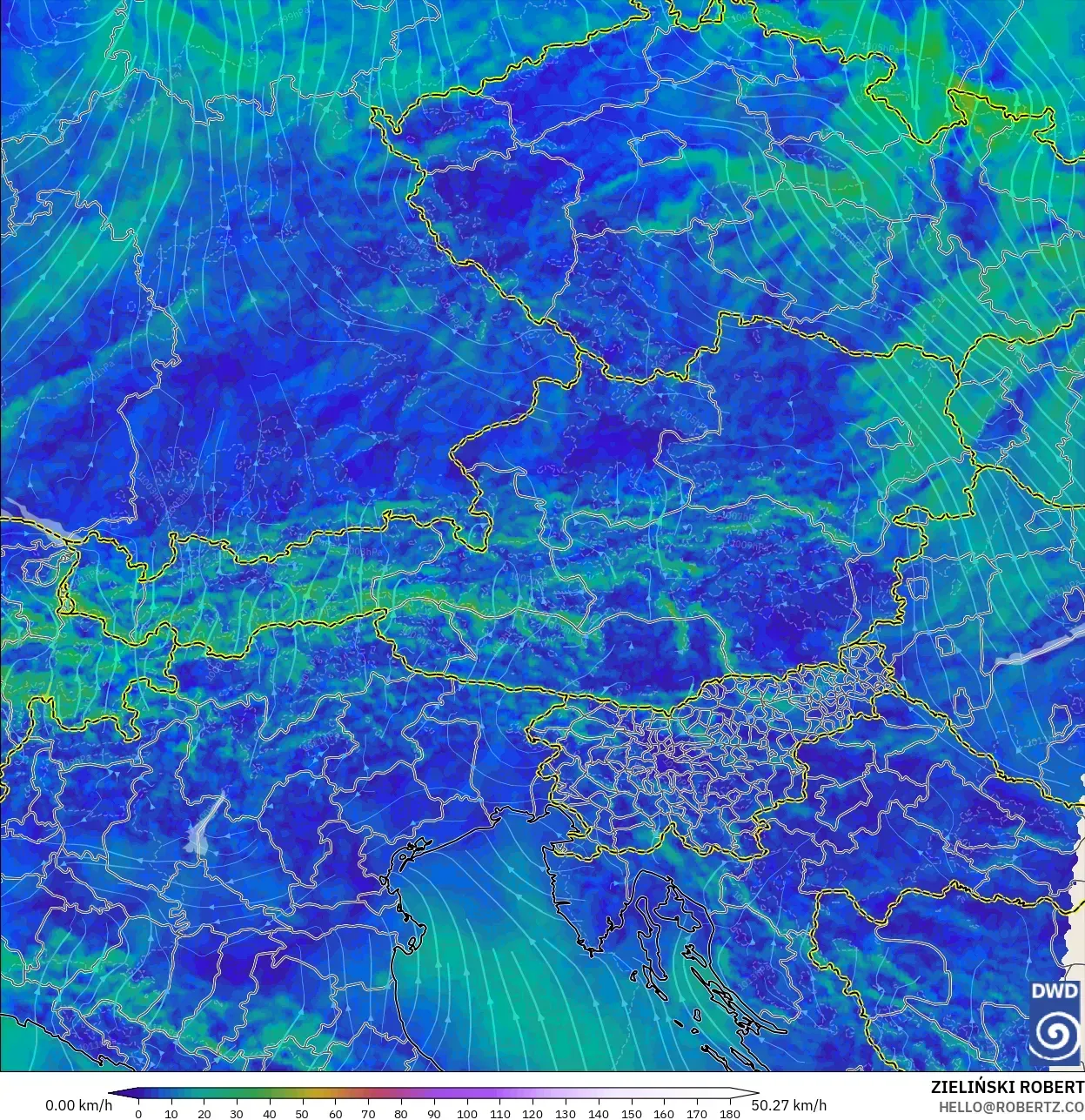 ICON Almanya 2 km model - Avusturya, 10 m Rüzgâr