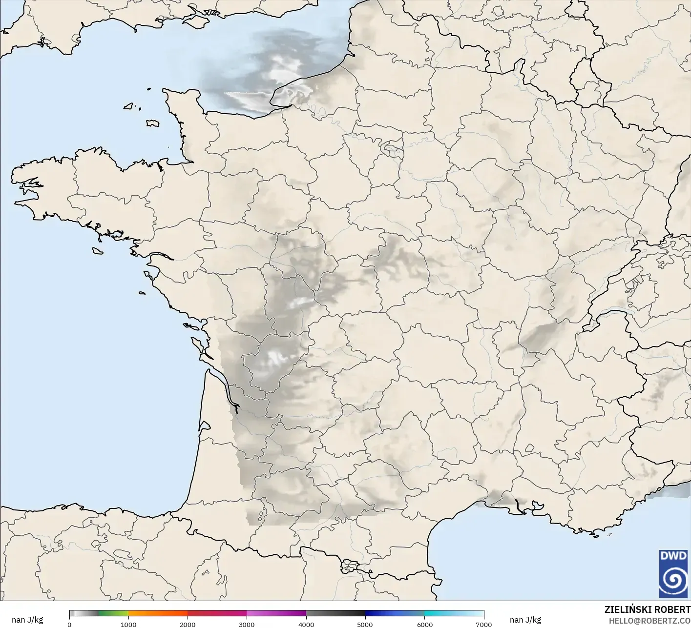 ICON Almanya 2 km model - Fransa, CAPE
