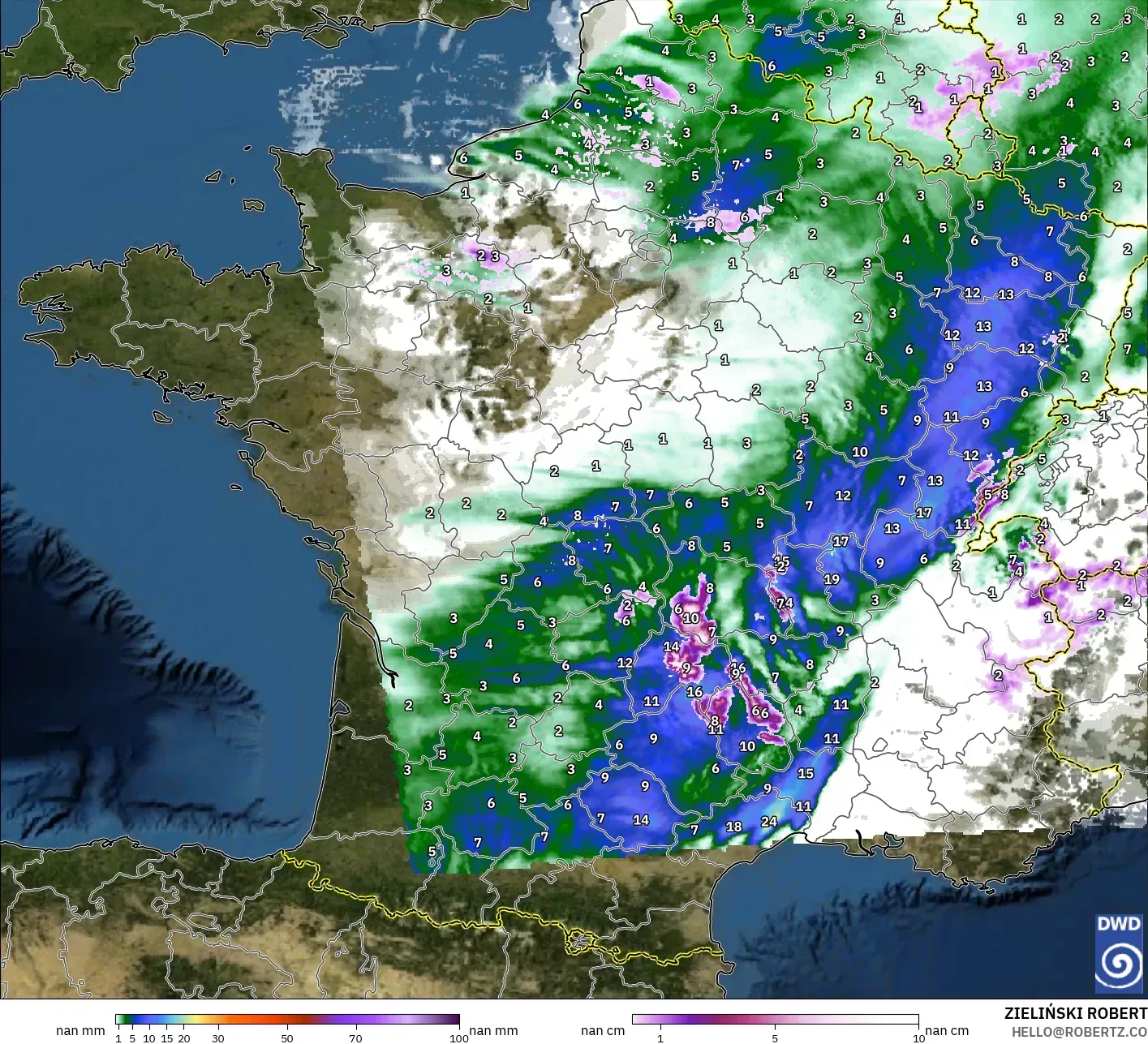ICON Almanya 2 km model - Fransa, Yağış, Bulut ve Basınç