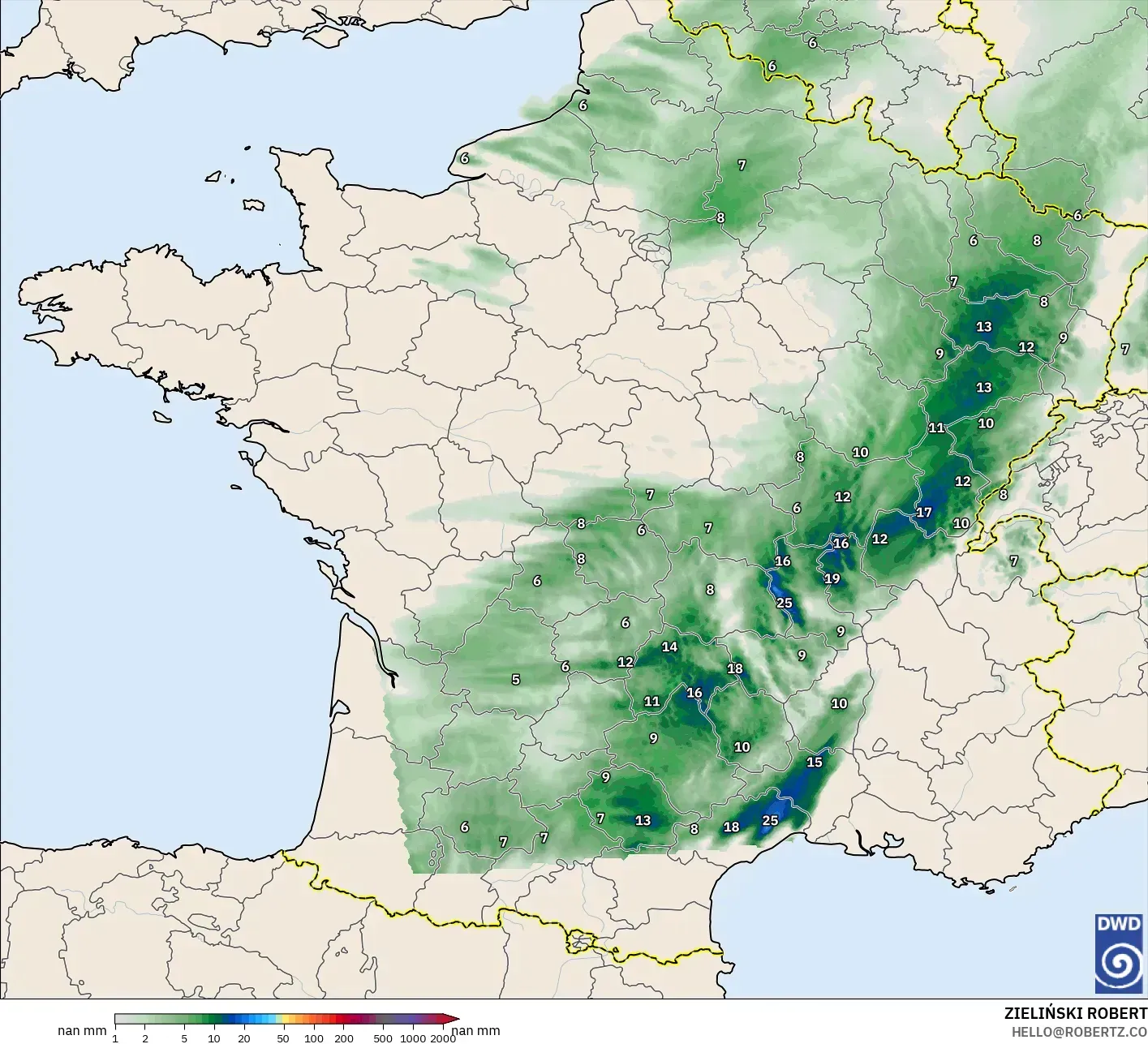 ICON Almanya 2 km model - Fransa, Yağış Birikimi