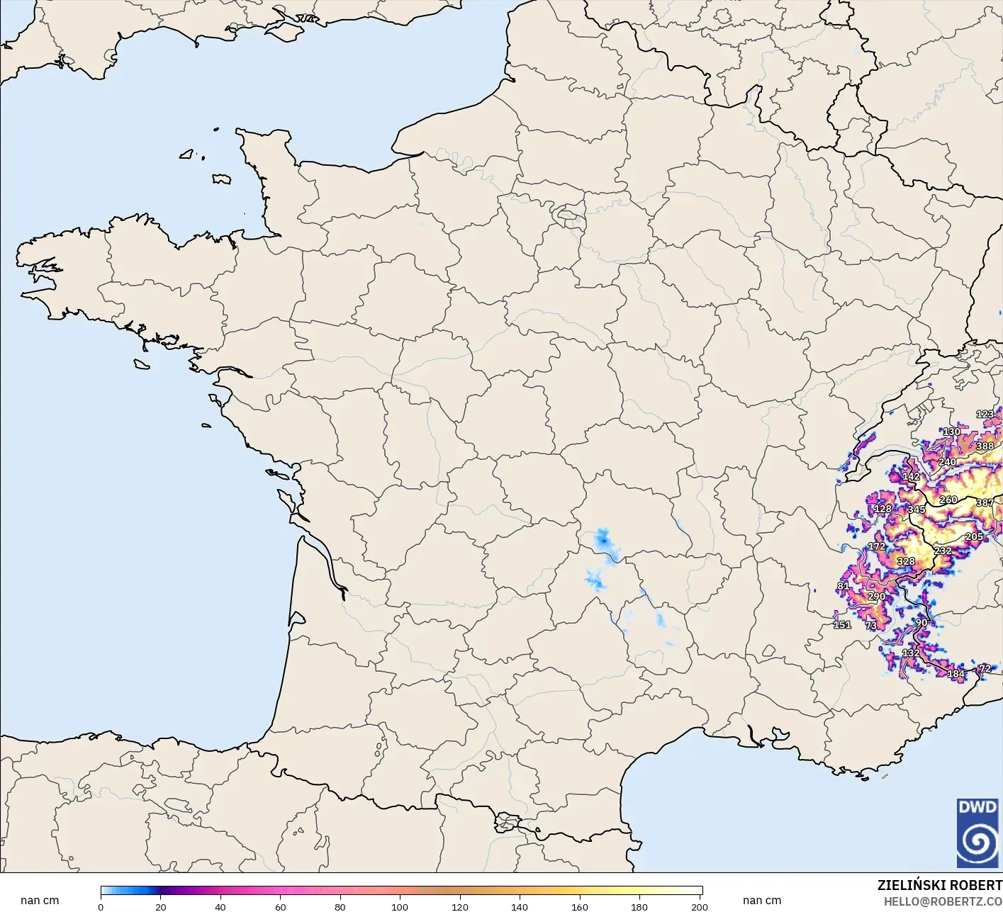 ICON Almanya 2 km model - Fransa, Kar Kalınlığı