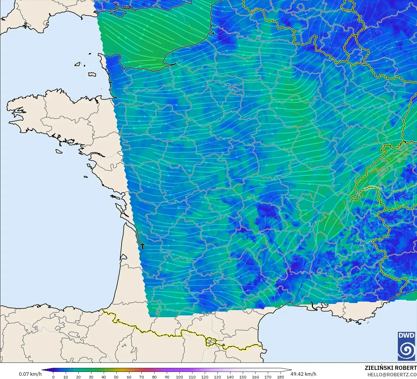 ICON Almanya 2 km model - Fransa, 10 m Rüzgâr