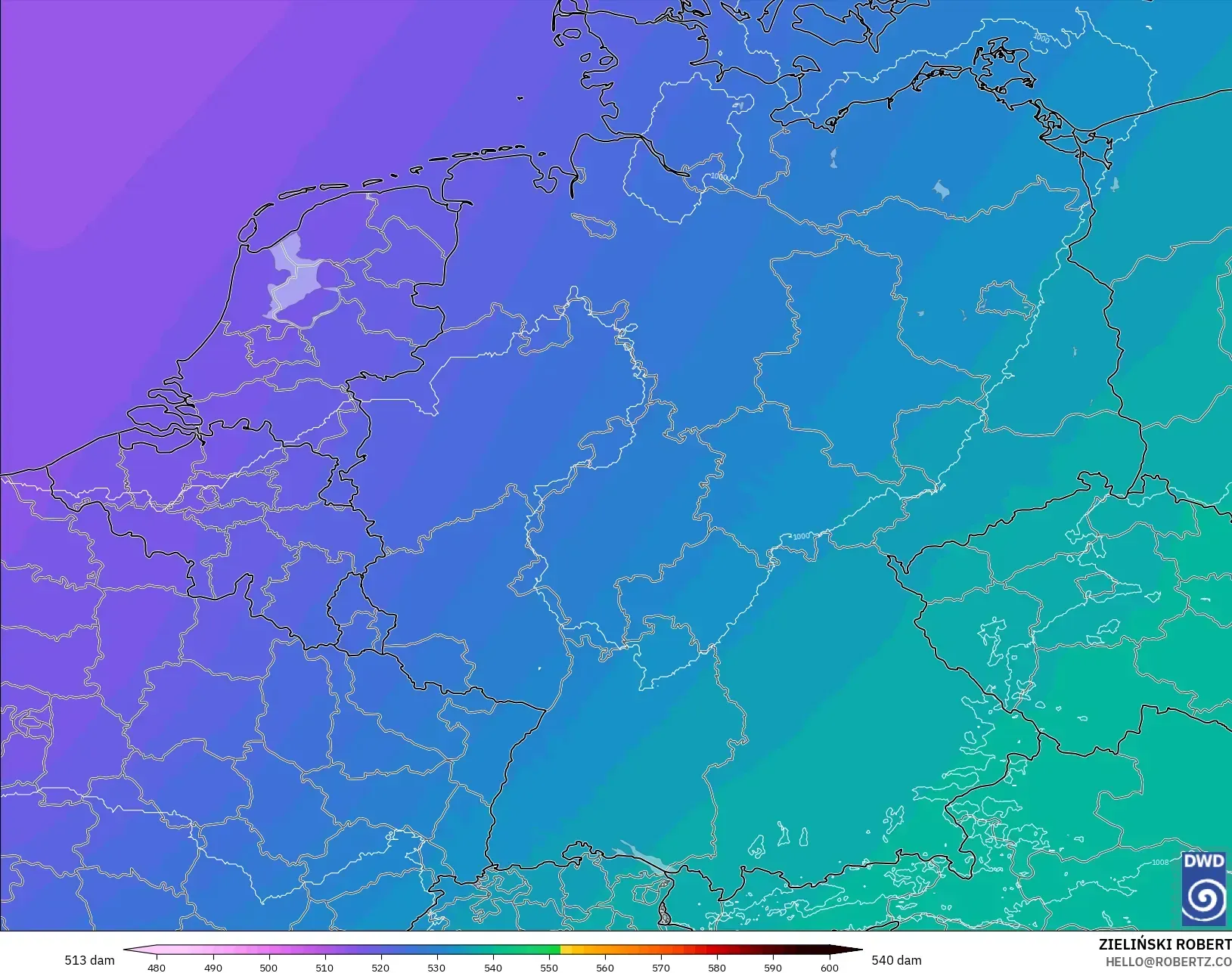 ICON Almanya 2 km model - Almanya, 500 hPa’da jeopotansiyel yükseklik