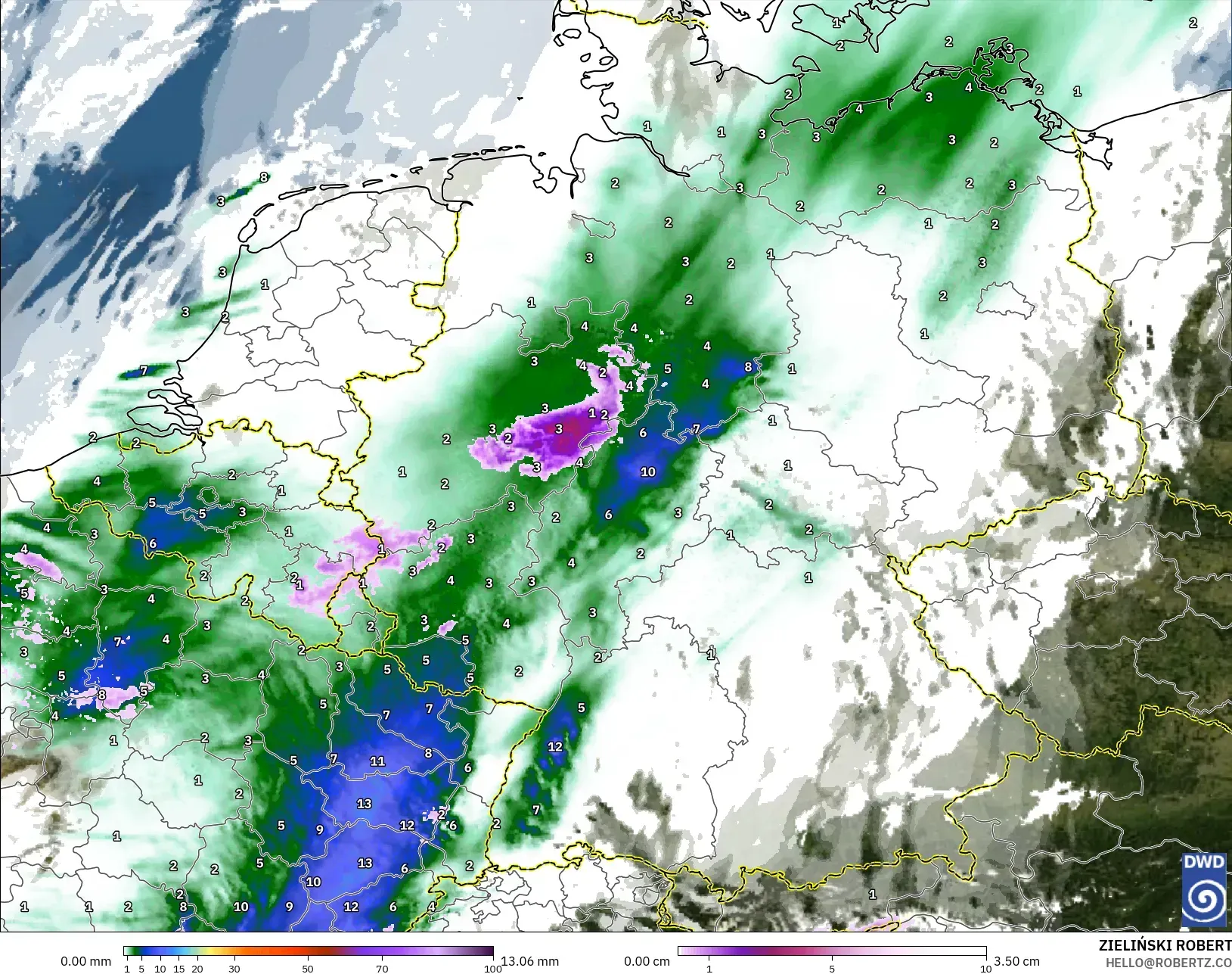 ICON Almanya 2 km model - Almanya, Yağış, Bulut ve Basınç