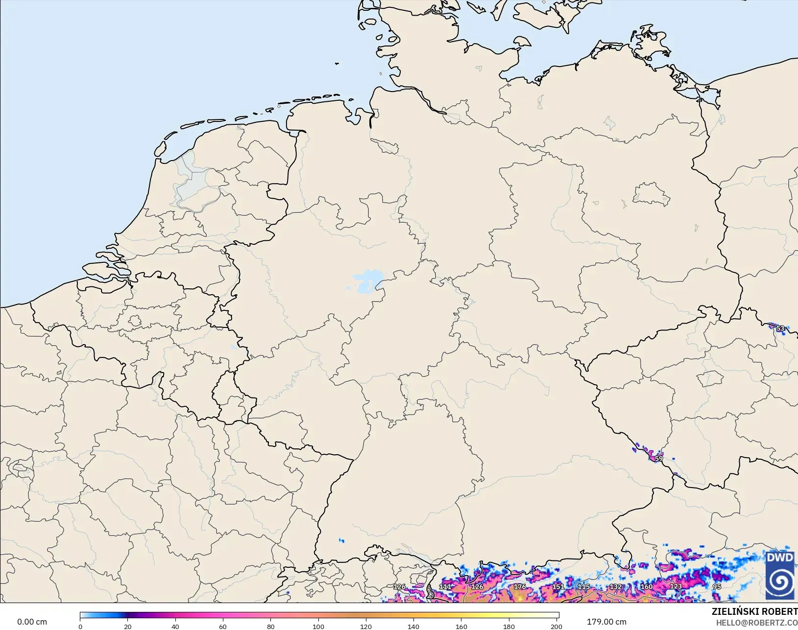ICON Almanya 2 km model - Almanya, Kar Kalınlığı