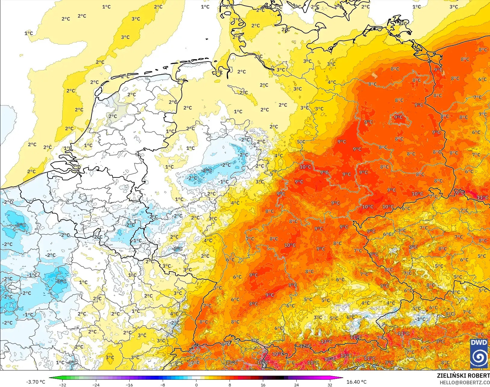 ICON Almanya 2 km model - Almanya, 2 m Sıcaklık Anomalisi