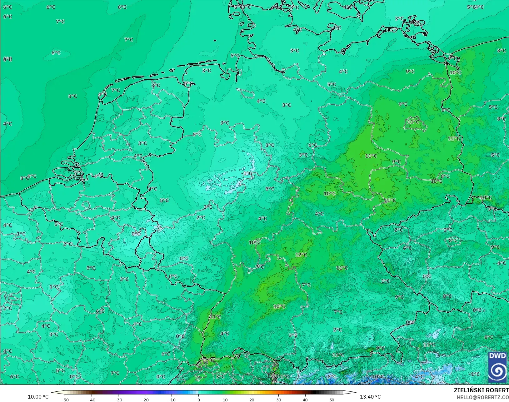ICON Almanya 2 km model - Almanya, 2 m Sıcaklık
