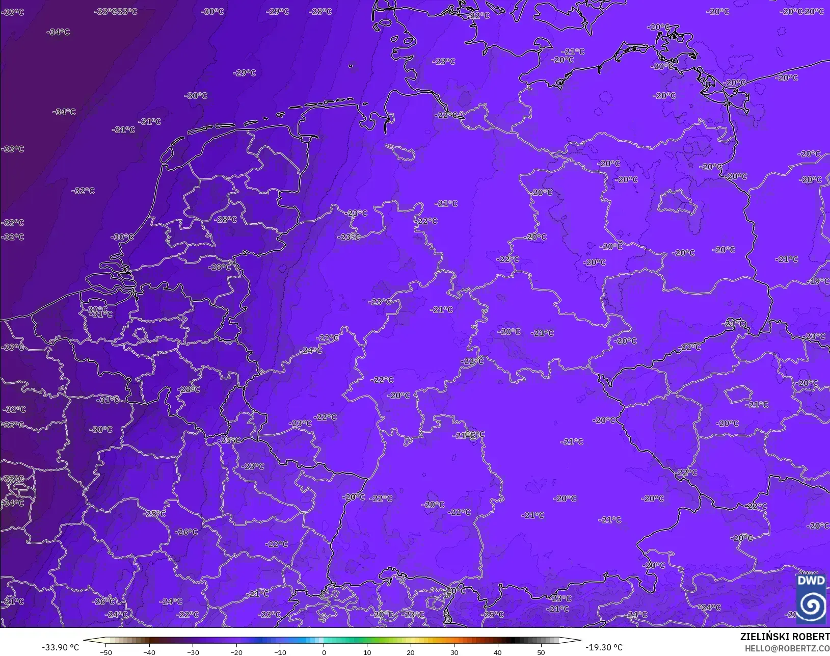 ICON Almanya 2 km model - Almanya, 500 hPa Sıcaklık