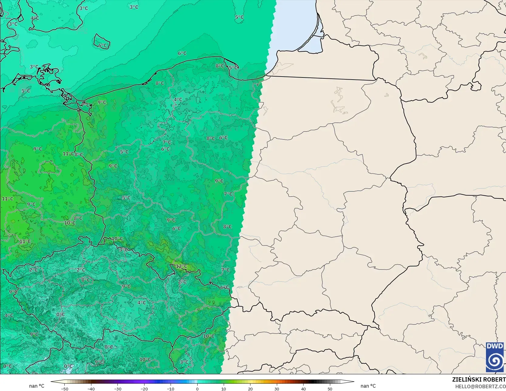 ICON Almanya 2 km model - Polonya, 2 m Sıcaklık
