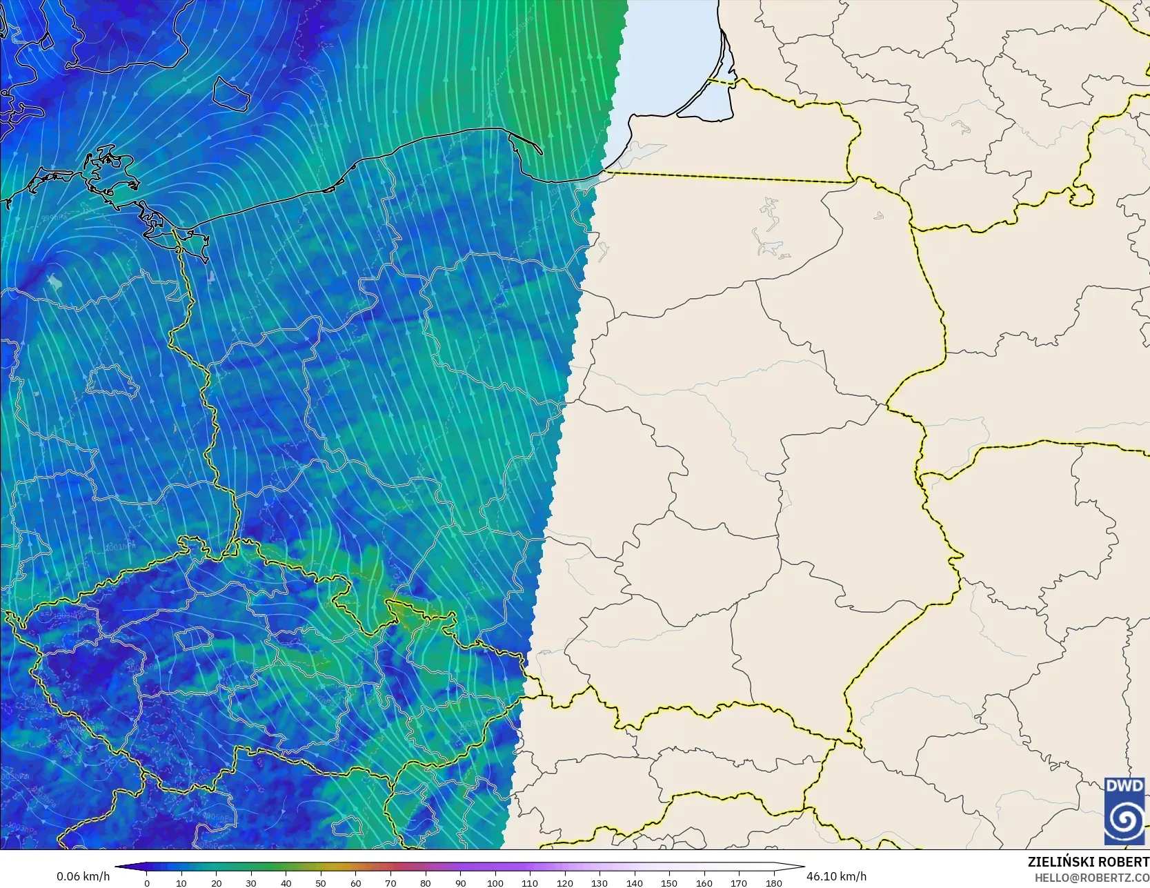 ICON Almanya 2 km model - Polonya, 10 m Rüzgâr