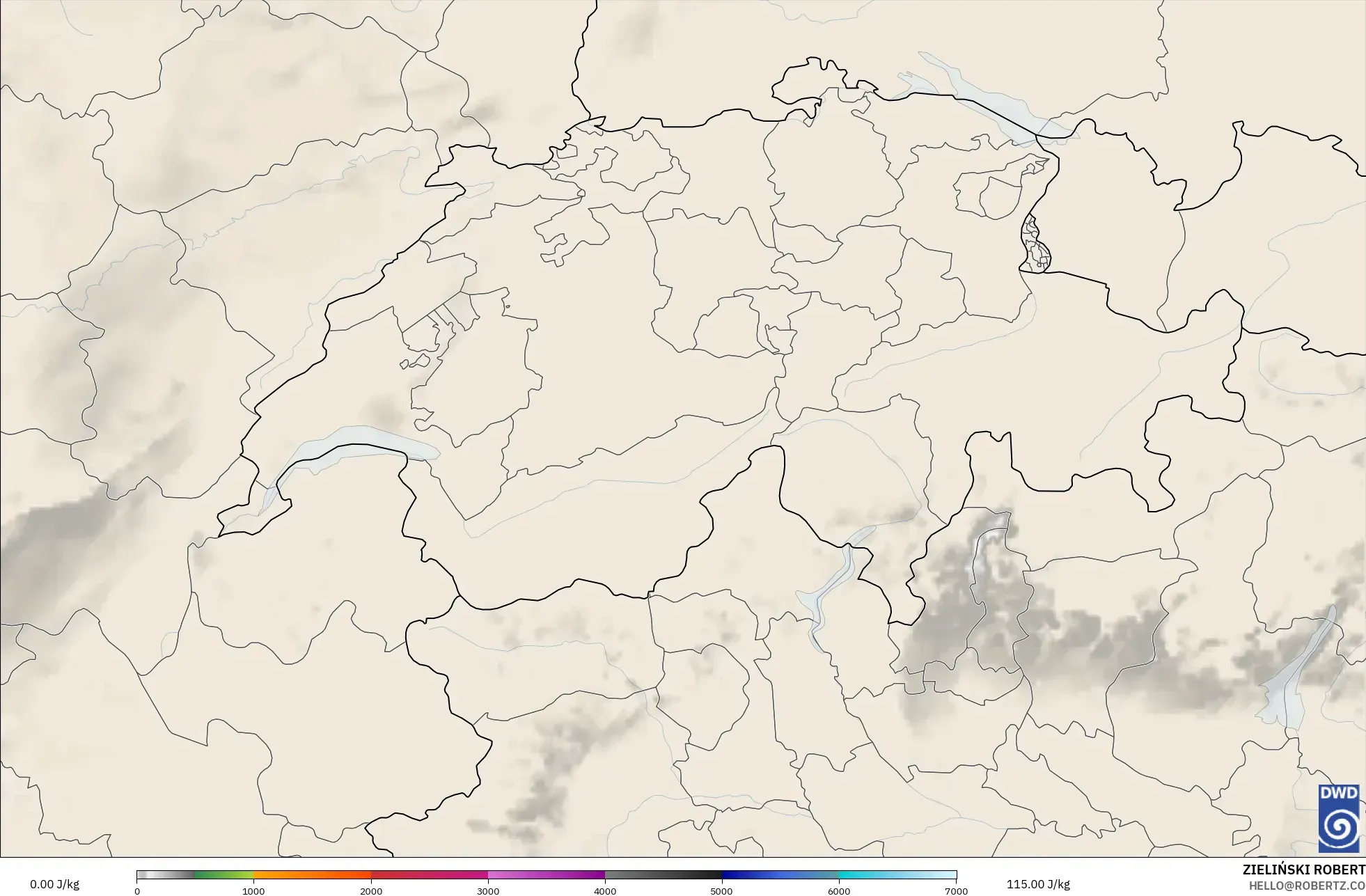 ICON Almanya 2 km model - İsviçre, CAPE
