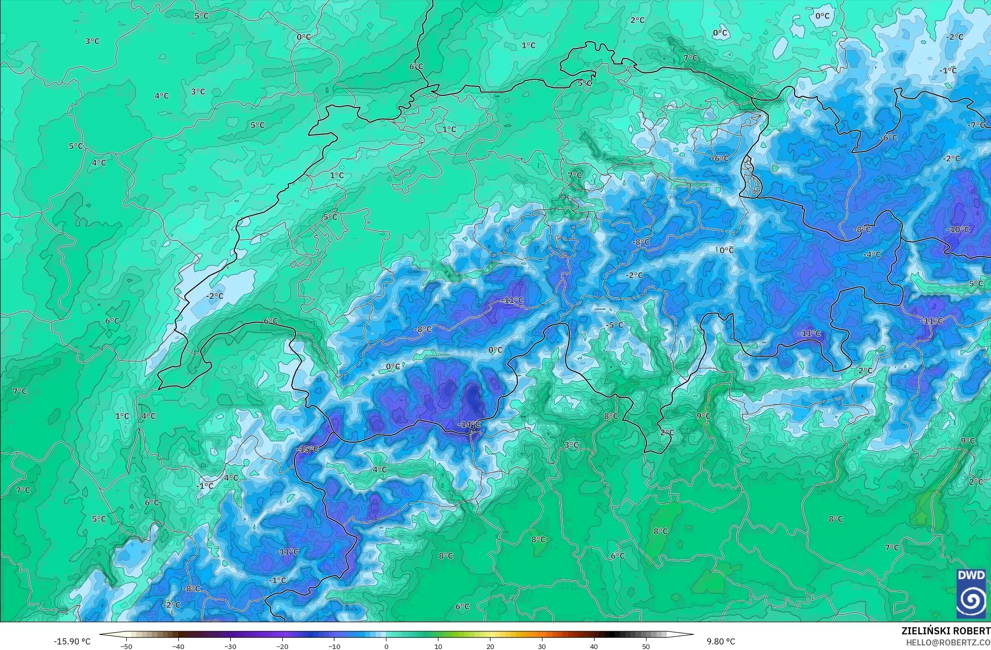 ICON Almanya 2 km model - İsviçre, 2 m Çiy Noktası