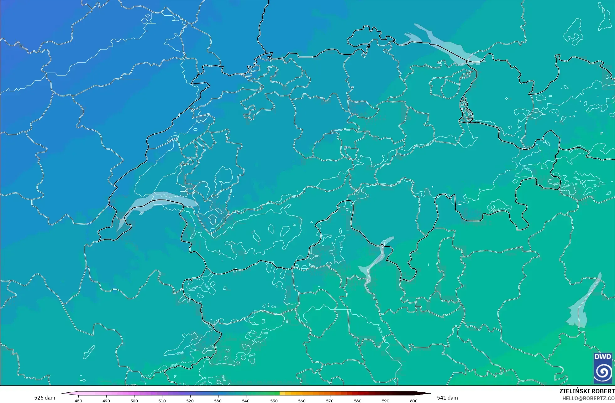 ICON Almanya 2 km model - İsviçre, 500 hPa’da jeopotansiyel yükseklik