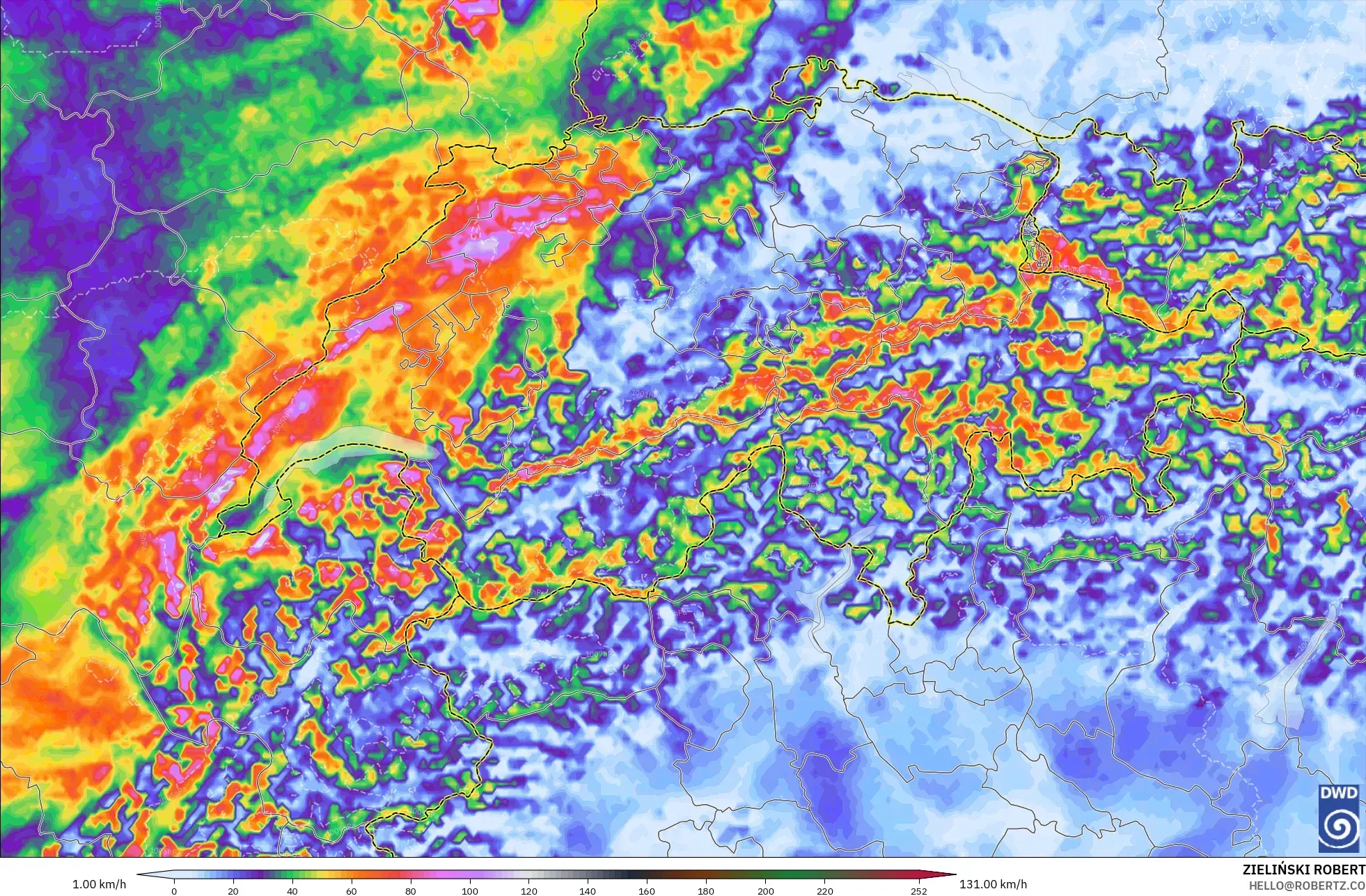 ICON Almanya 2 km model - İsviçre, En Yüksek Rüzgâr