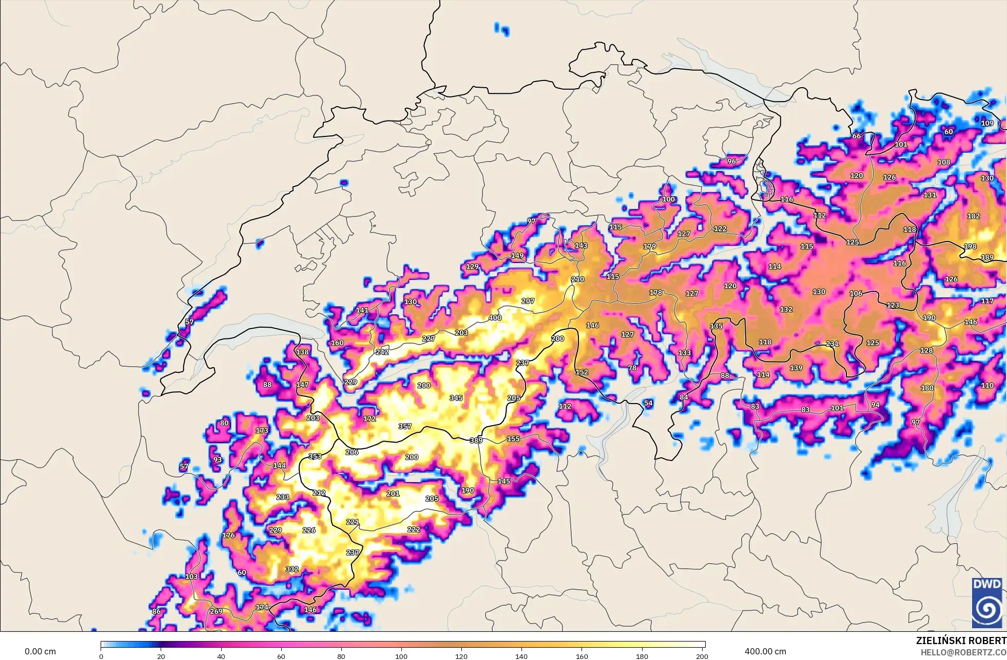 ICON Almanya 2 km model - İsviçre, Kar Kalınlığı