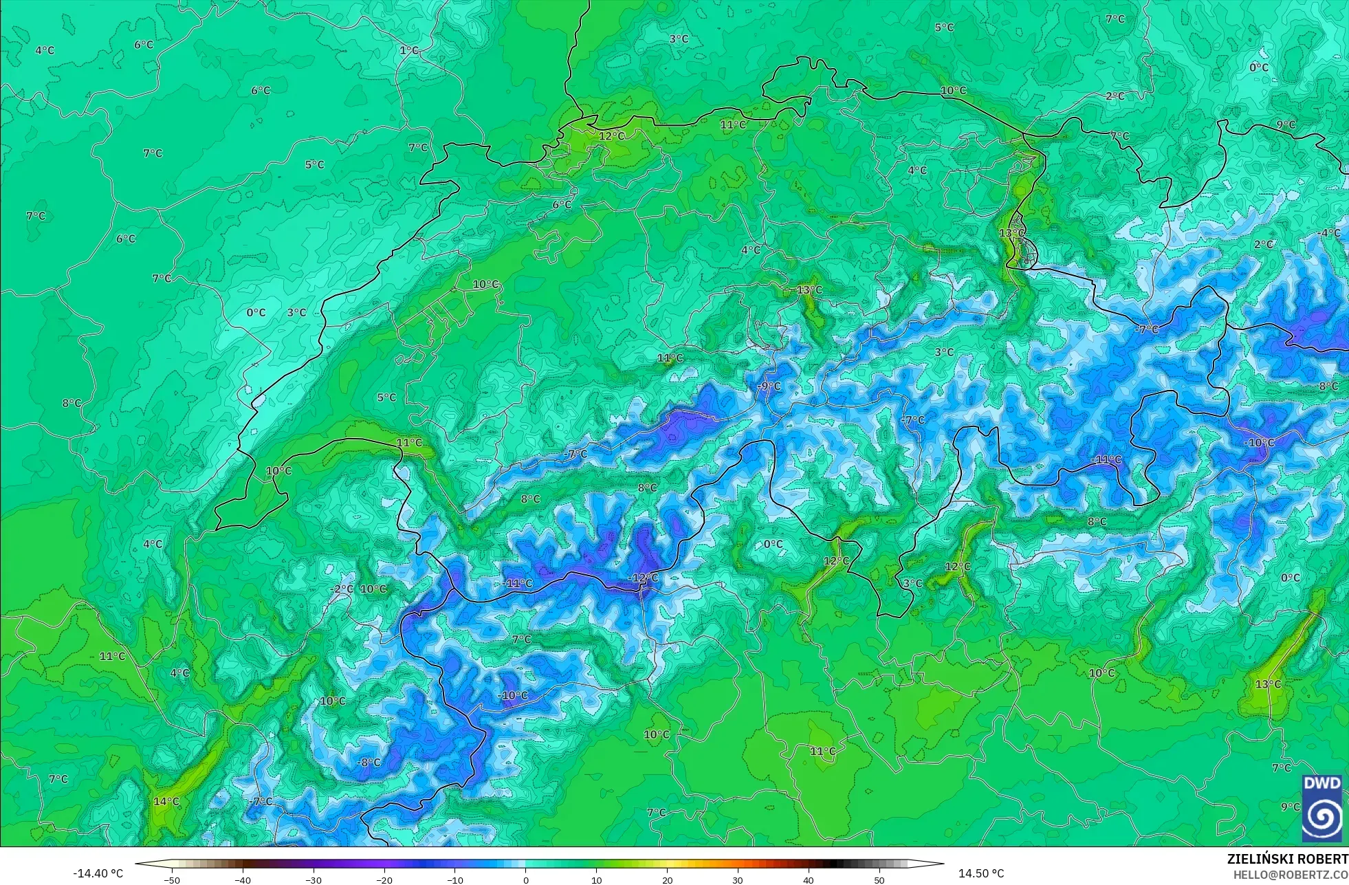ICON Almanya 2 km model - İsviçre, 2 m Sıcaklık