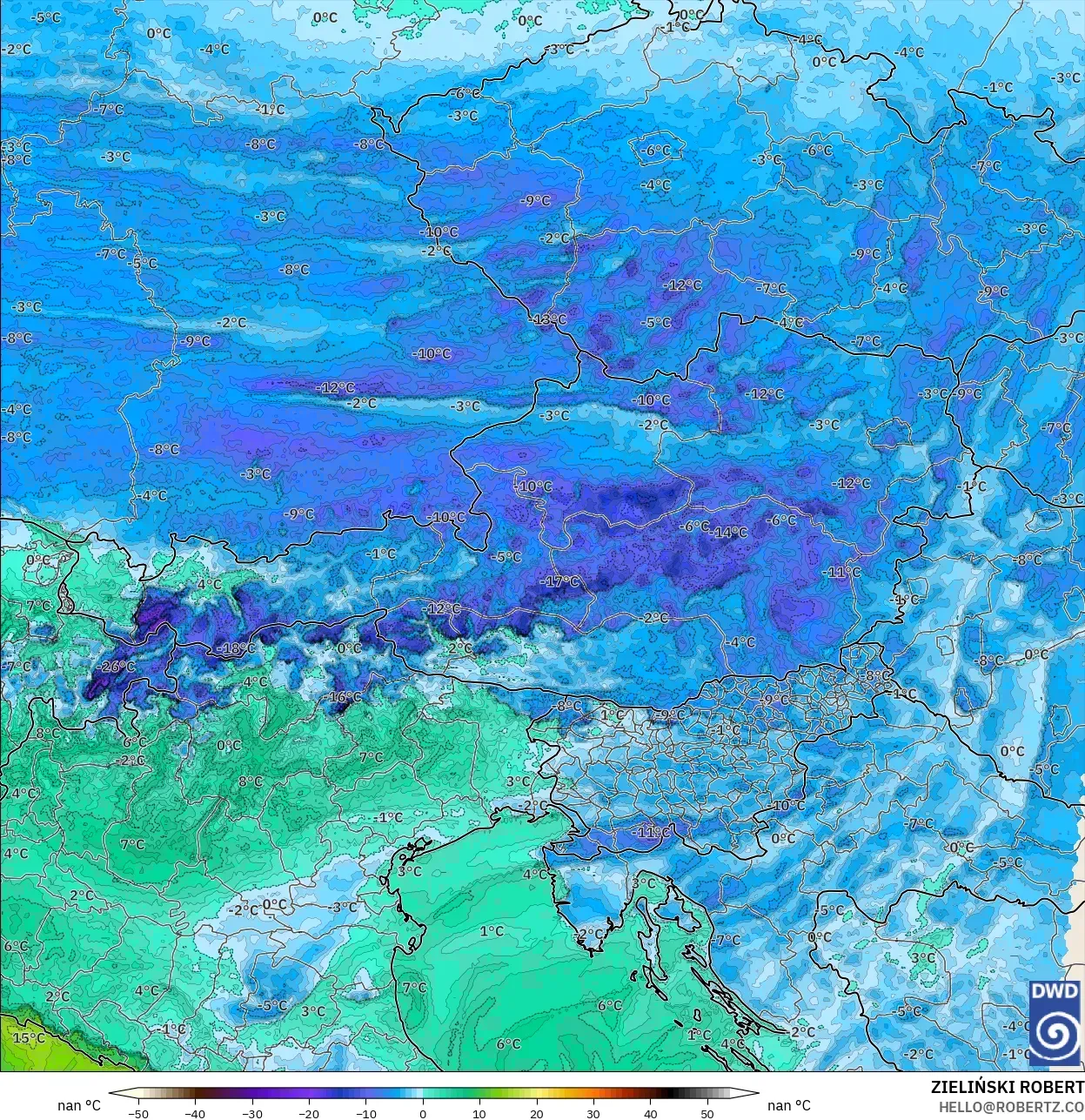 ICON Almanya 2 km model - Avusturya, 2 m Çiy Noktası