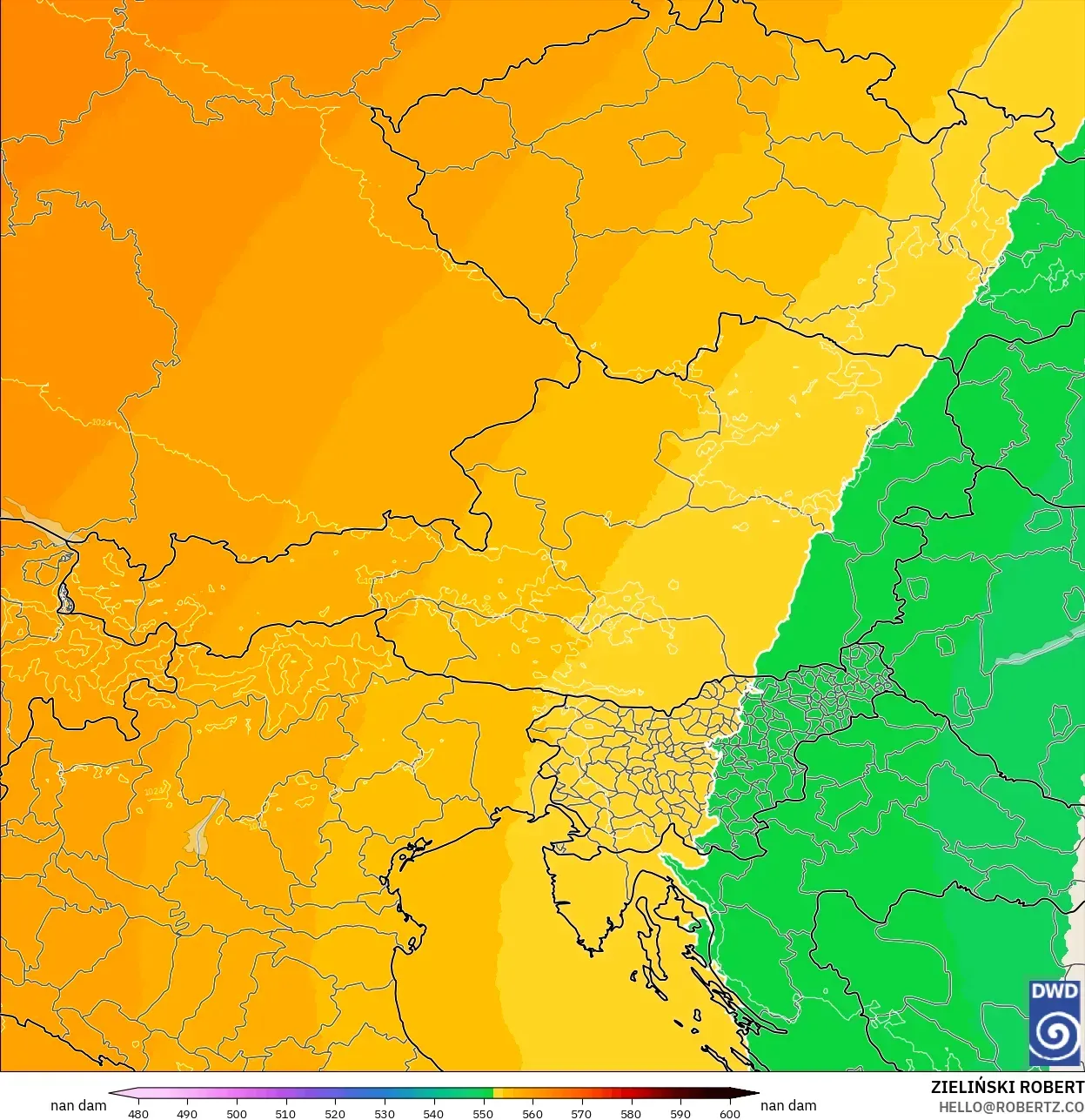 ICON Almanya 2 km model - Avusturya, 500 hPa’da jeopotansiyel yükseklik
