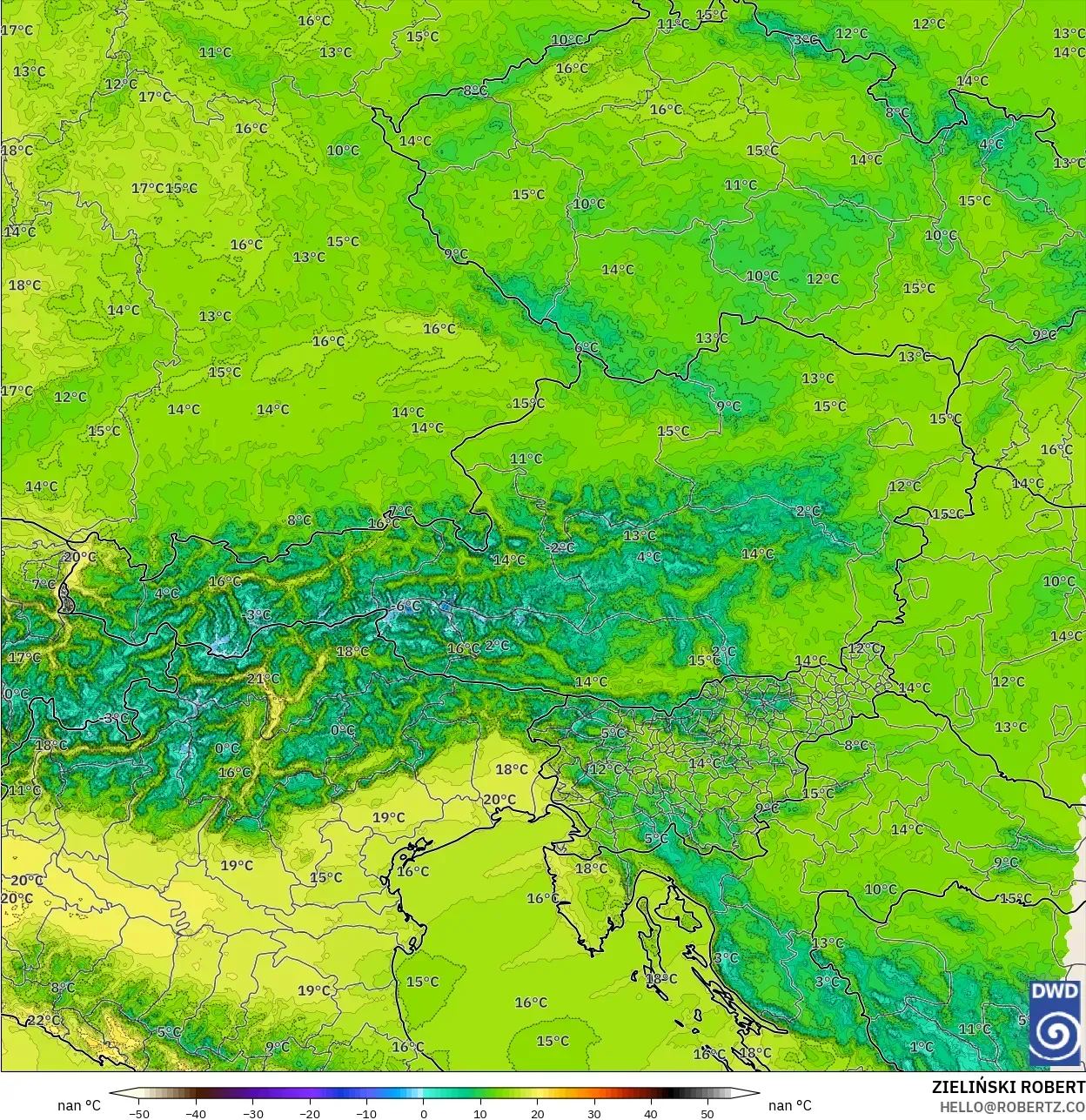 ICON Almanya 2 km model - Avusturya, 2 m Sıcaklık