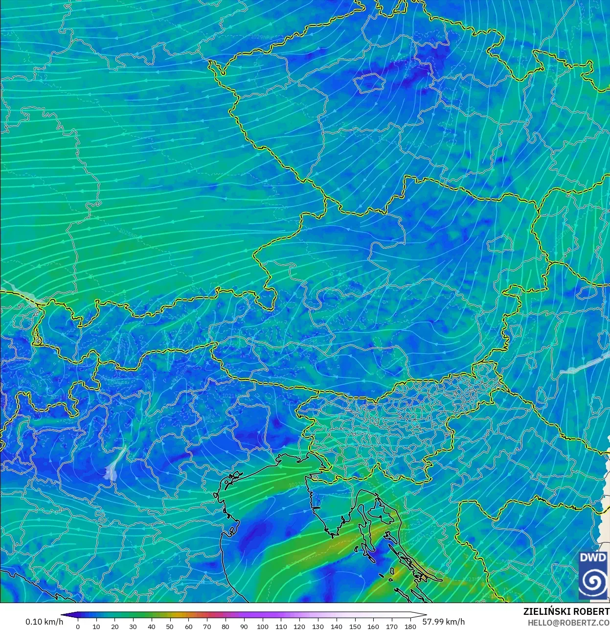 ICON Almanya 2 km model - Avusturya, 10 m Rüzgâr