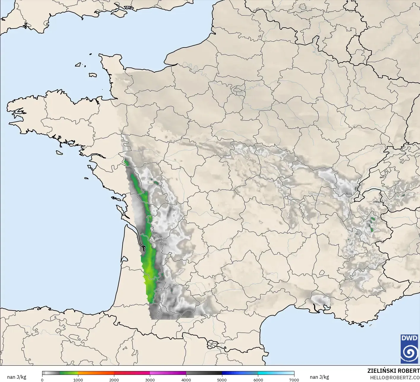 ICON Almanya 2 km model - Fransa, CAPE