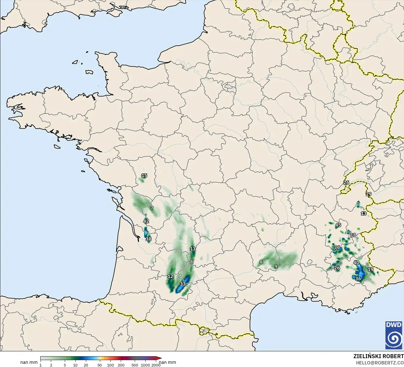 ICON Almanya 2 km model - Fransa, Yağış Birikimi