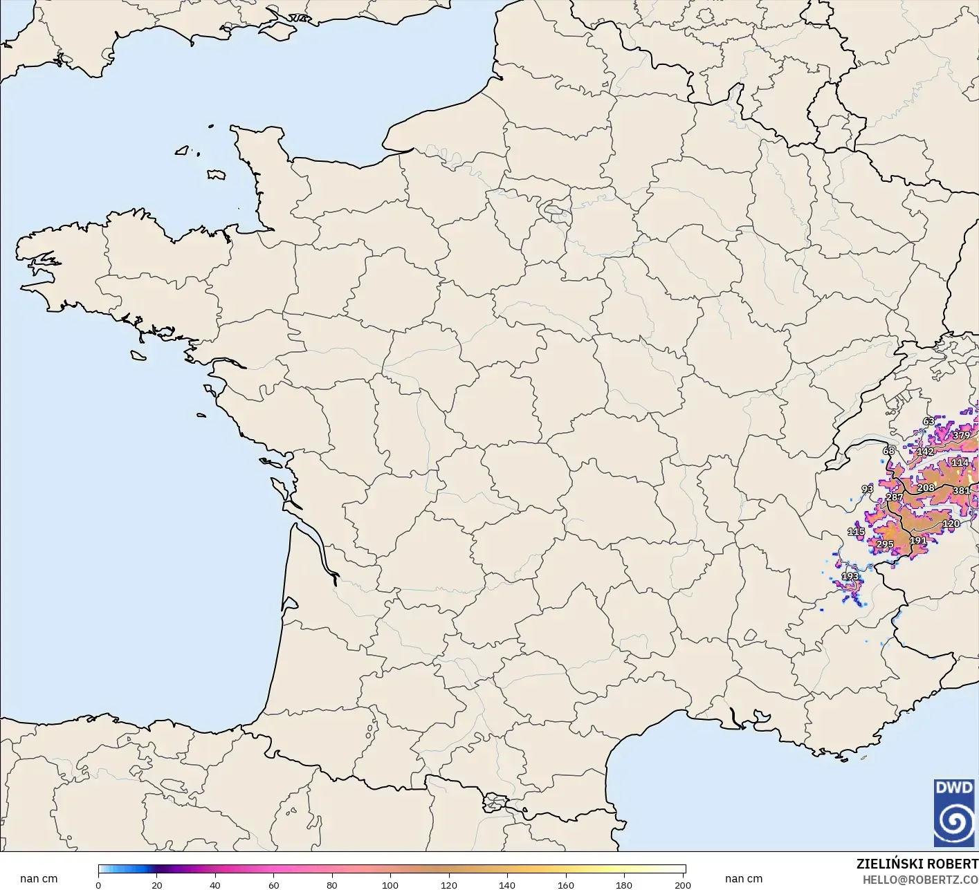 ICON Almanya 2 km model - Fransa, Kar Kalınlığı