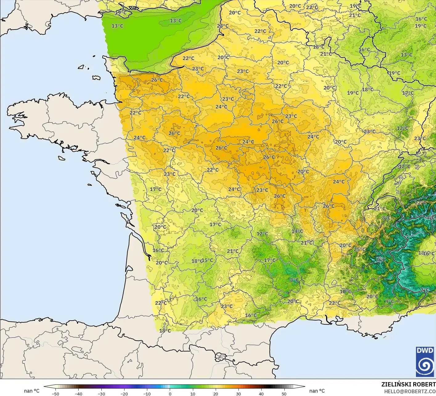 ICON Almanya 2 km model - Fransa, 2 m Sıcaklık
