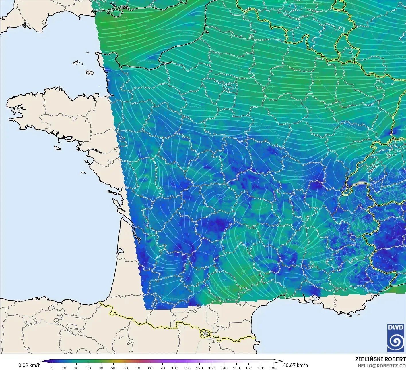 ICON Almanya 2 km model - Fransa, 10 m Rüzgâr