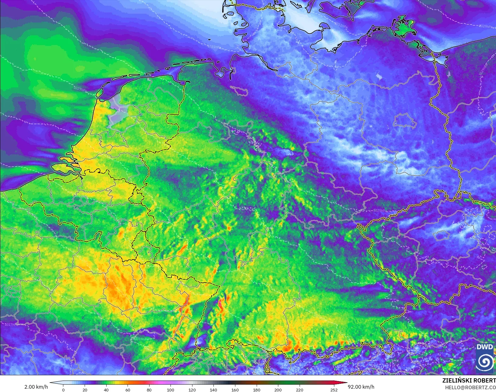 ICON Almanya 2 km model - Almanya, En Yüksek Rüzgâr