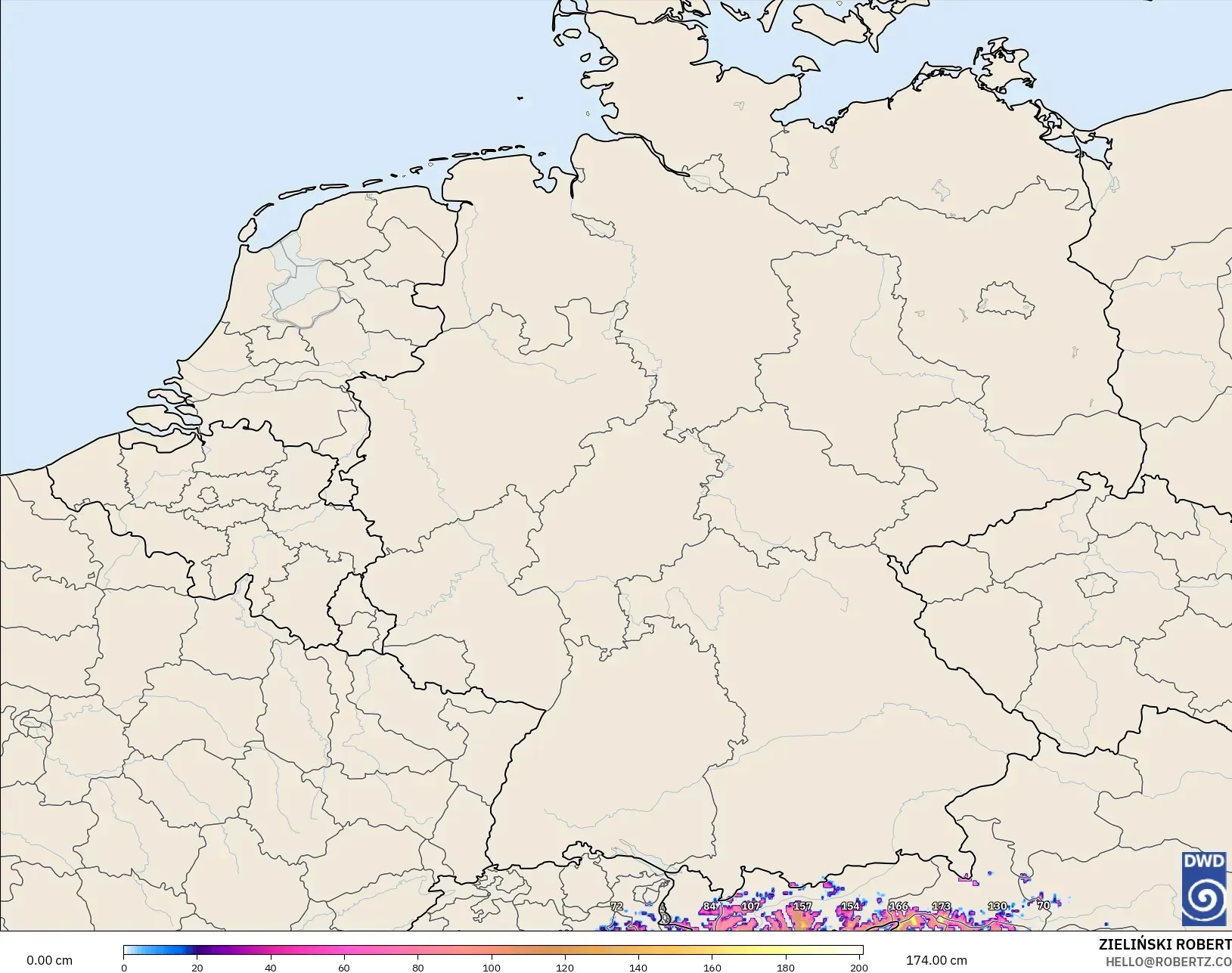 ICON Almanya 2 km model - Almanya, Kar Kalınlığı
