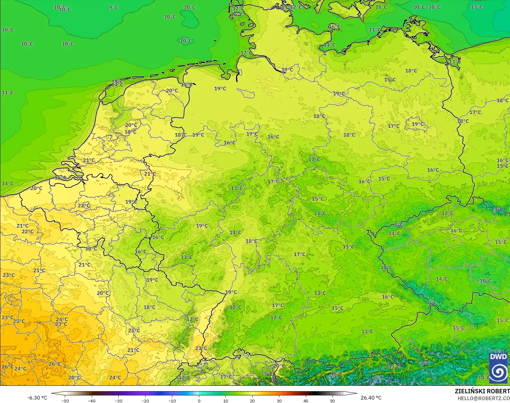 ICON Almanya 2 km model - Almanya, 2 m Sıcaklık