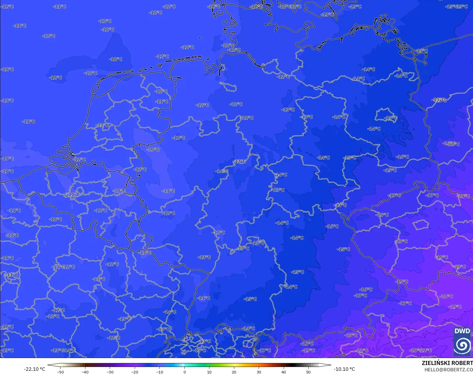 ICON Almanya 2 km model - Almanya, 500 hPa Sıcaklık