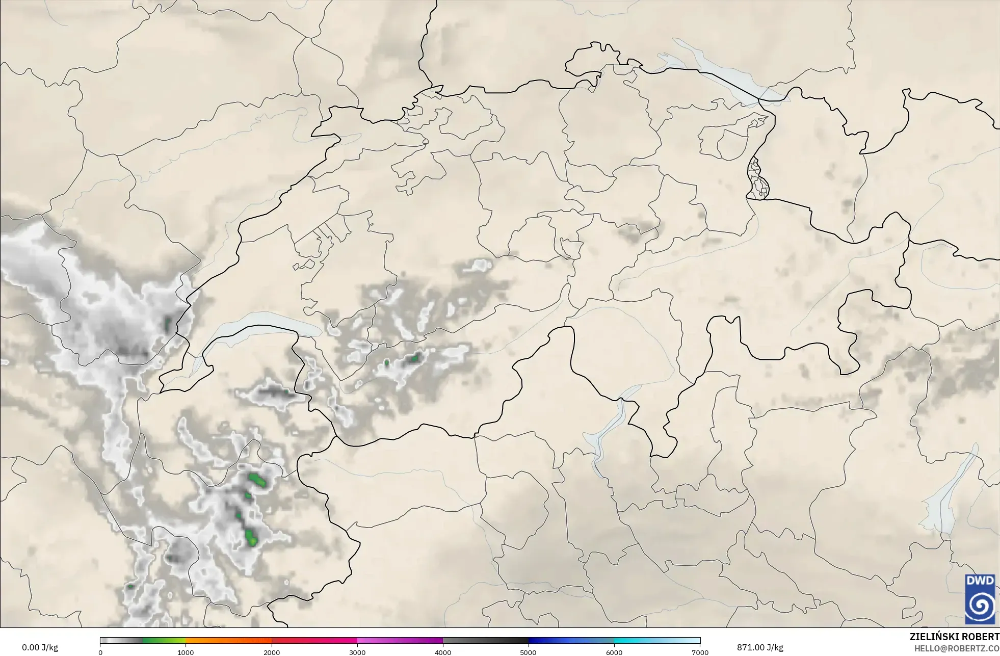 ICON Almanya 2 km model - İsviçre, CAPE