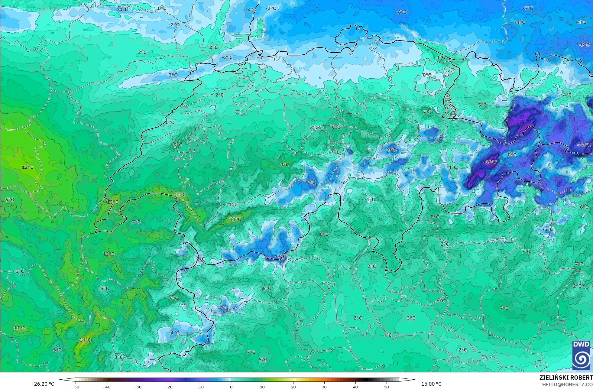 ICON Almanya 2 km model - İsviçre, 2 m Çiy Noktası