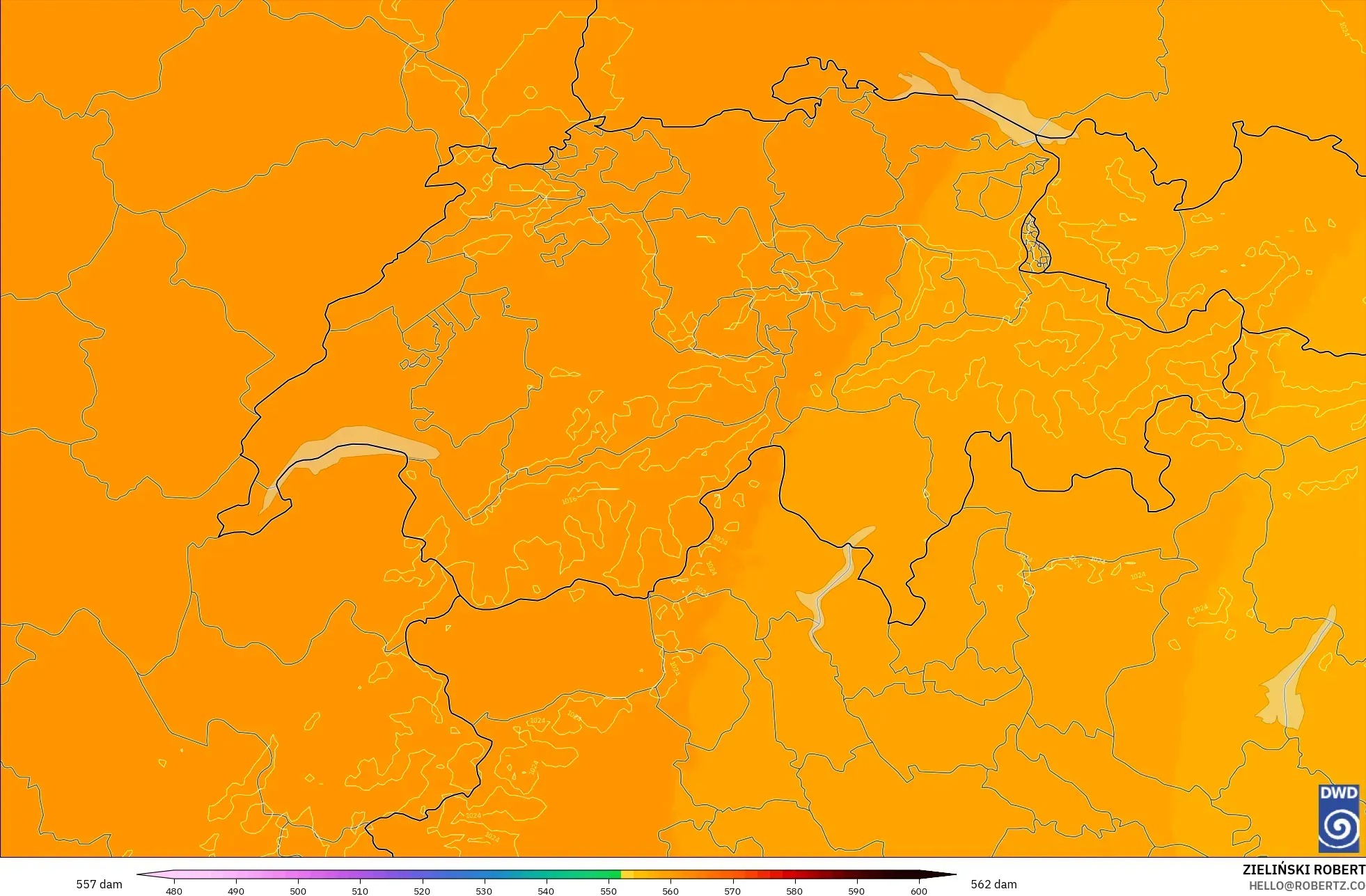 ICON Almanya 2 km model - İsviçre, 500 hPa’da jeopotansiyel yükseklik